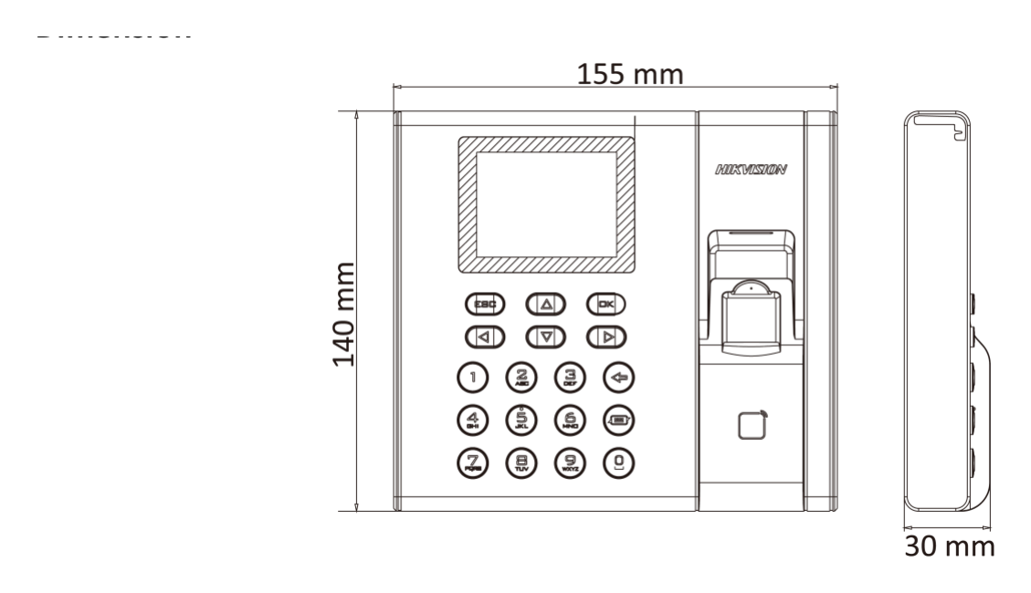 DS-K1A8503MF-B 外形尺寸圖 140 mm × 155 mm × 30 mm (5.51