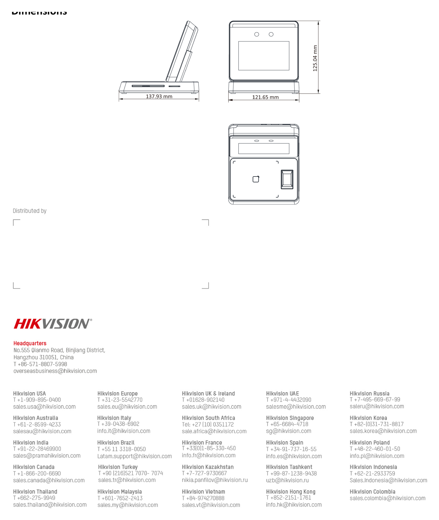 DS-K1F600-D6E 外形尺寸圖 3.97 inch｜重量 0.5 kg (1.1 lb)｜Unit: mm
