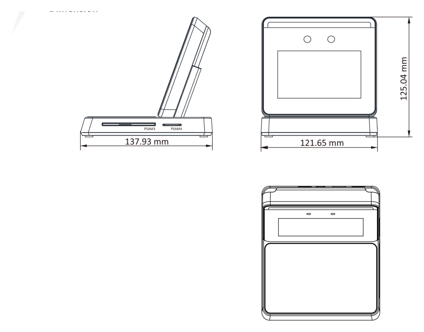 DS-K1F600U-D6E 外形尺寸圖 121.6 mm × 137.9 mm × 125 mm (4.8" × 5.4" × 4.9")｜Unit: mm