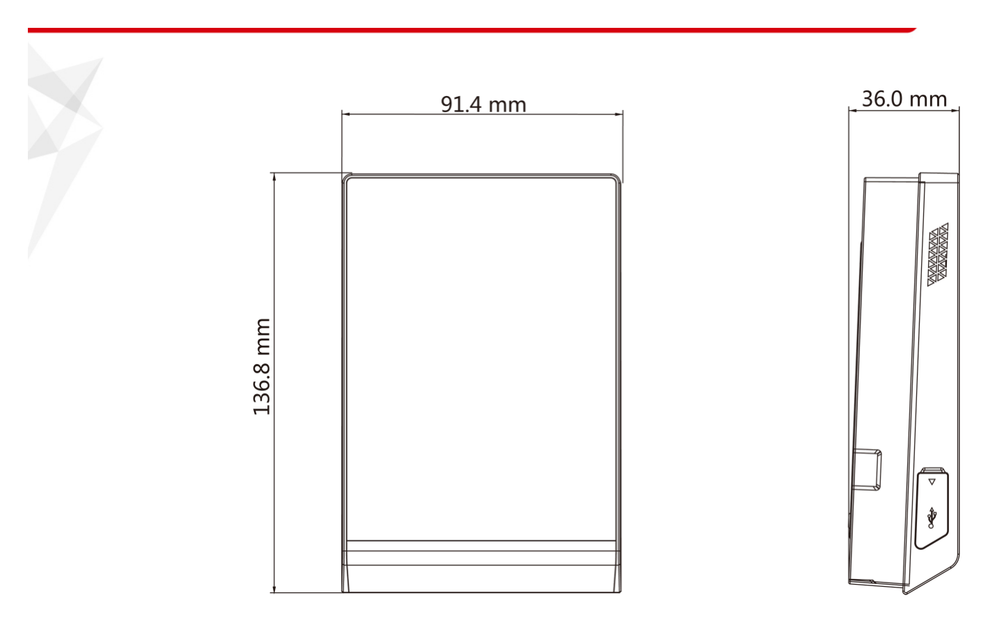 DS-K1T105AM 外形尺寸圖 137 mm x 142 mm x 35 mm (5.4