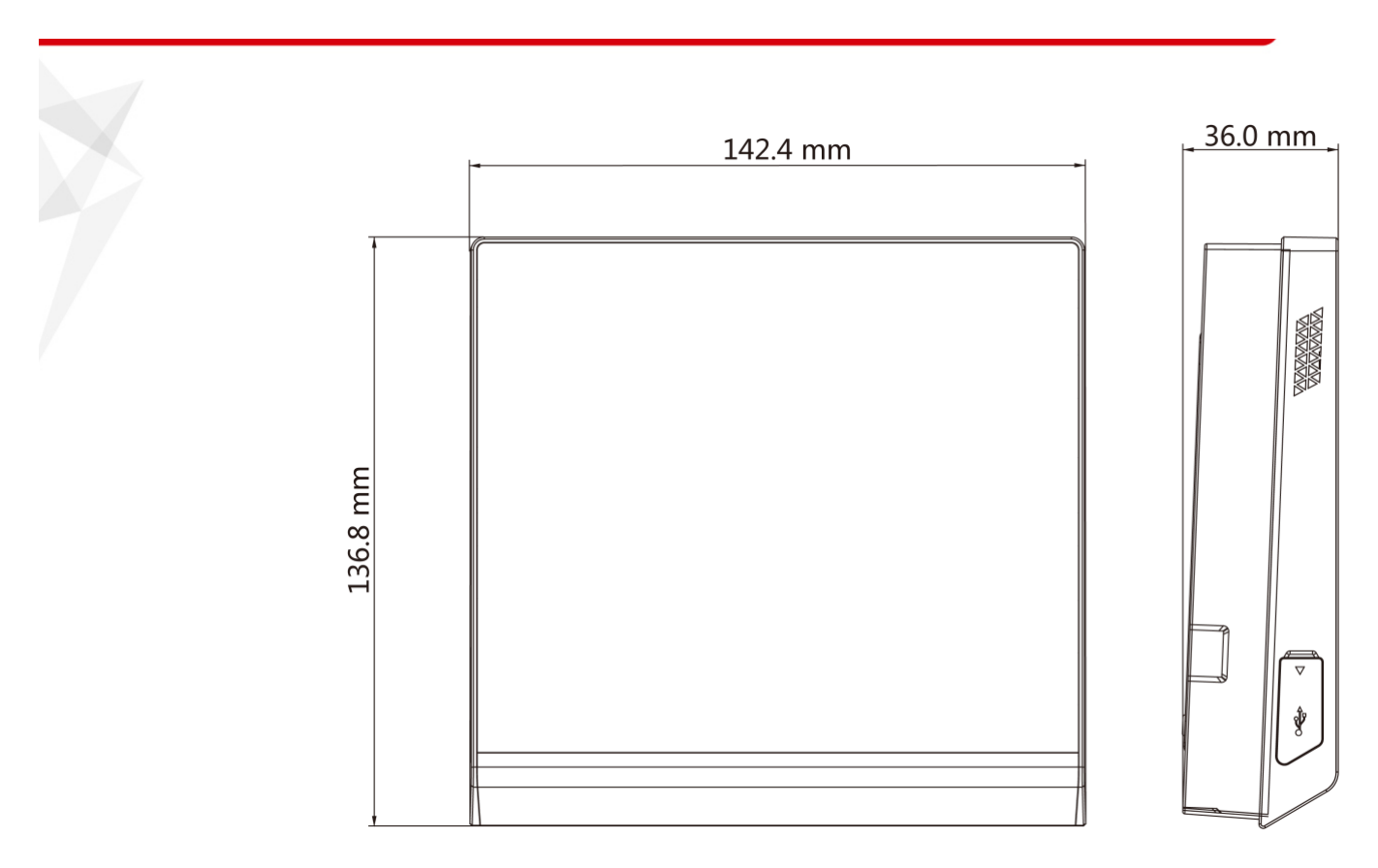 DS-K1T201AMF 外形尺寸圖 137 mm x 142 mm x 35 mm (5.4