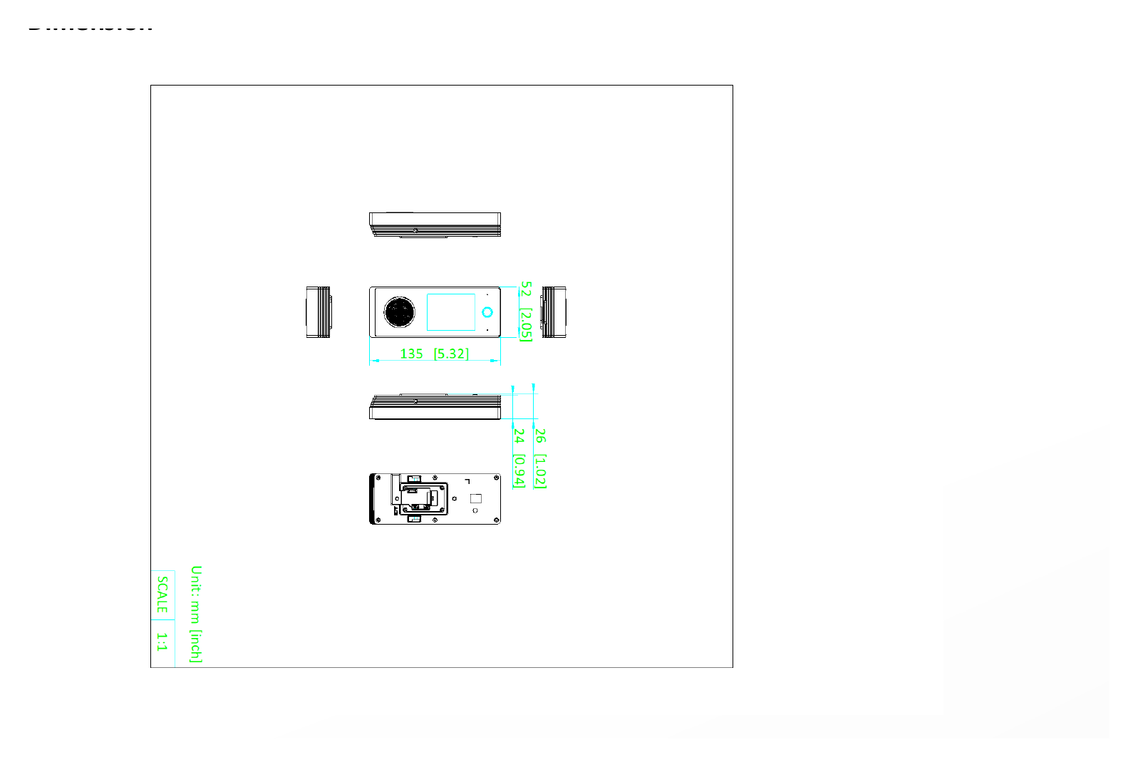 DS-K1T323EBWX-E1 外形尺寸圖 135mm ×52 mm × 26 mm (5.32" × 2.05" × 1.02")|Unit: mm