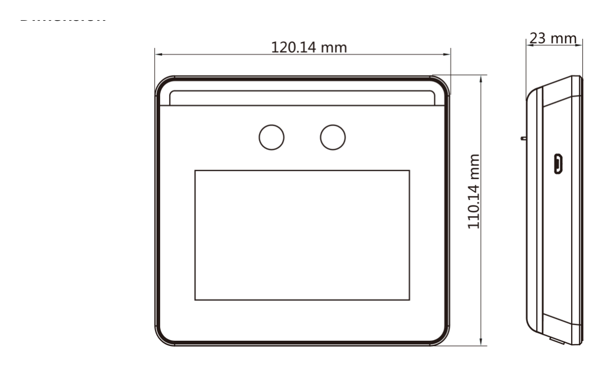 DS-K1T331W 外形尺寸圖 120 mm × 110 mm × 23 mm (4.7" × 4.3" × 0.9")｜Unit: mm