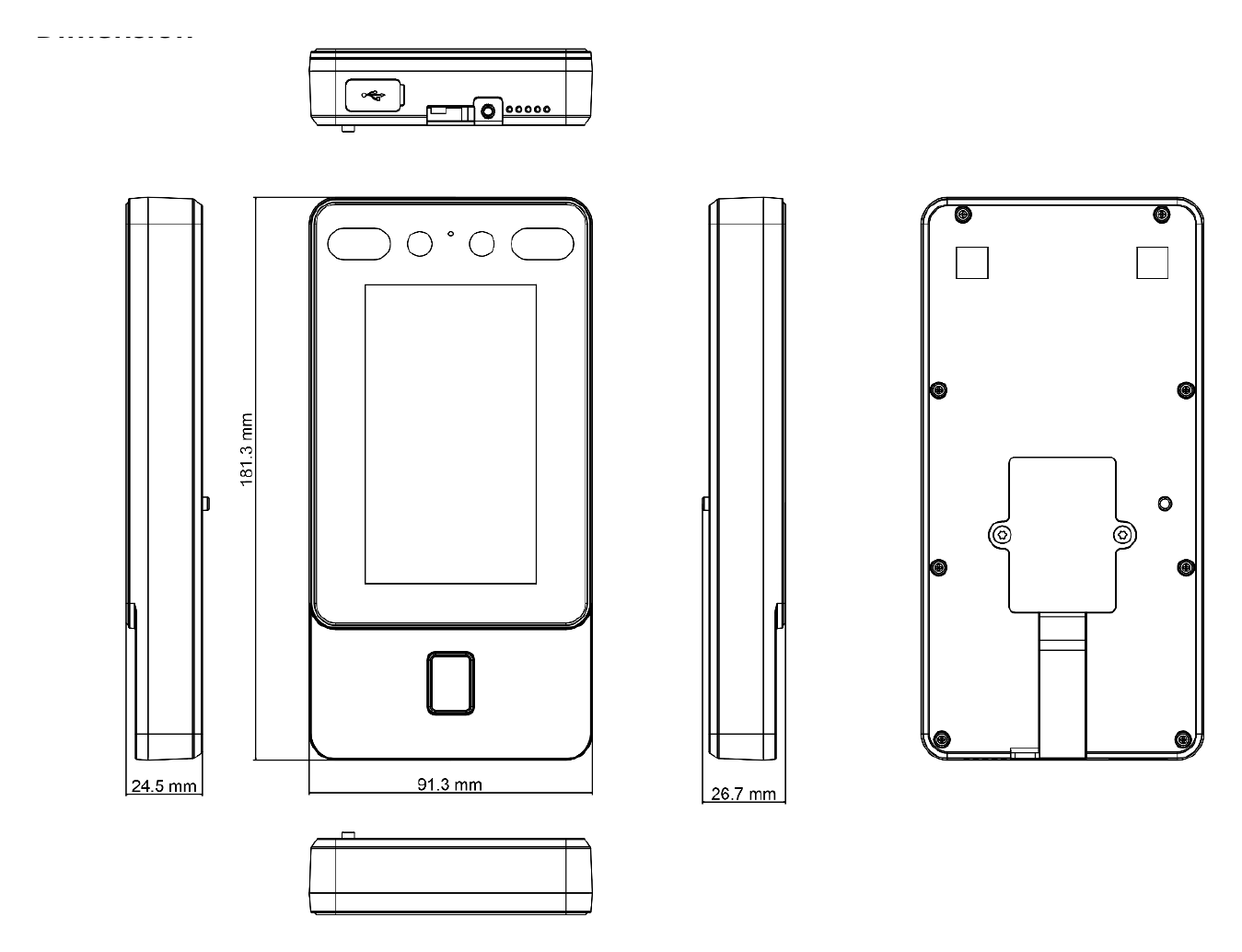 DS-K1T342MFX-E1 外形尺寸圖 4.3-inch|Unit: mm