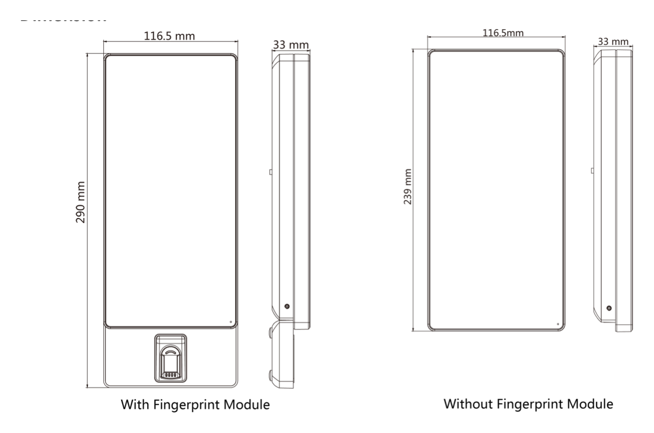 DS-K1T671MF 外形尺寸圖 290 mm × 116.5 mm × 33 mm (11.4" × 4.6" × 1.3")|Unit: mm