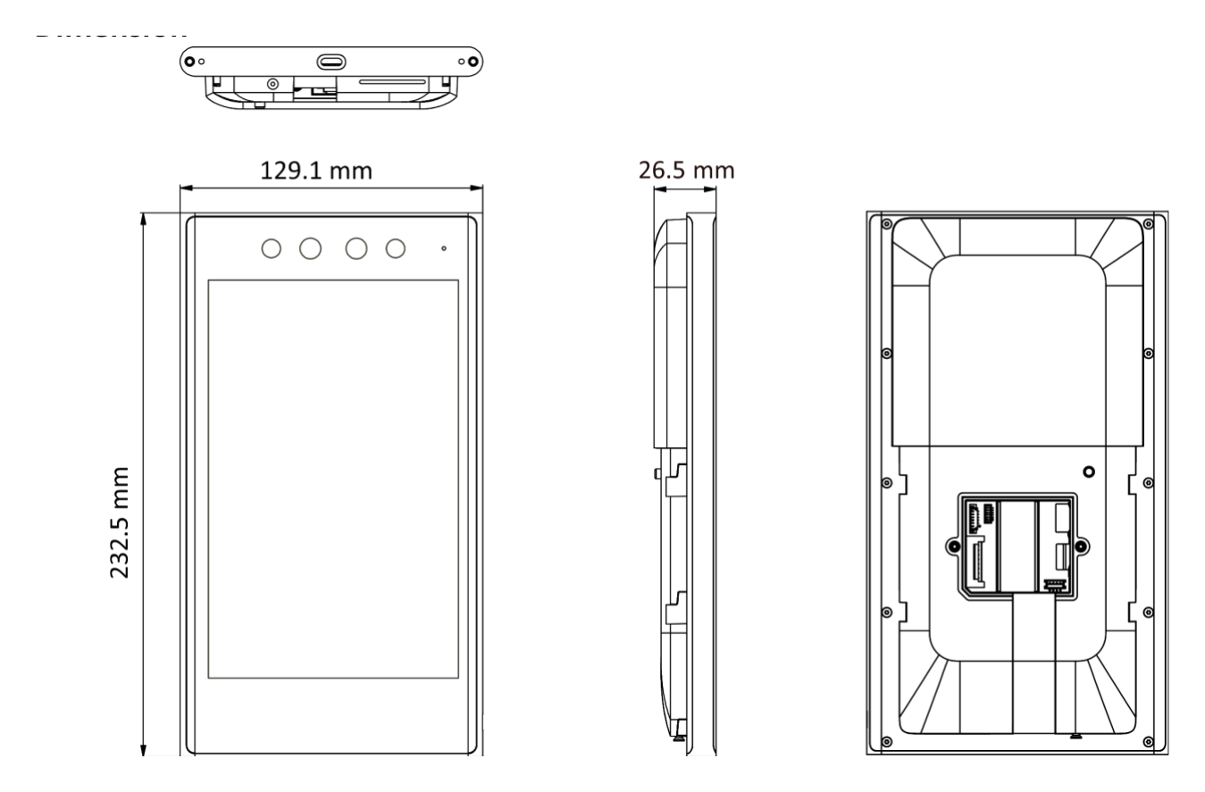 DS-K1T681DBX 外形尺寸圖 232.5 mm × 29.1 mm × 26.5 mm (9.2" × 1.1" × 1.0") Gross Weight:1.06 kg (2.34 lb) Net Weight:0.57 kg (1.26 lb) English, S