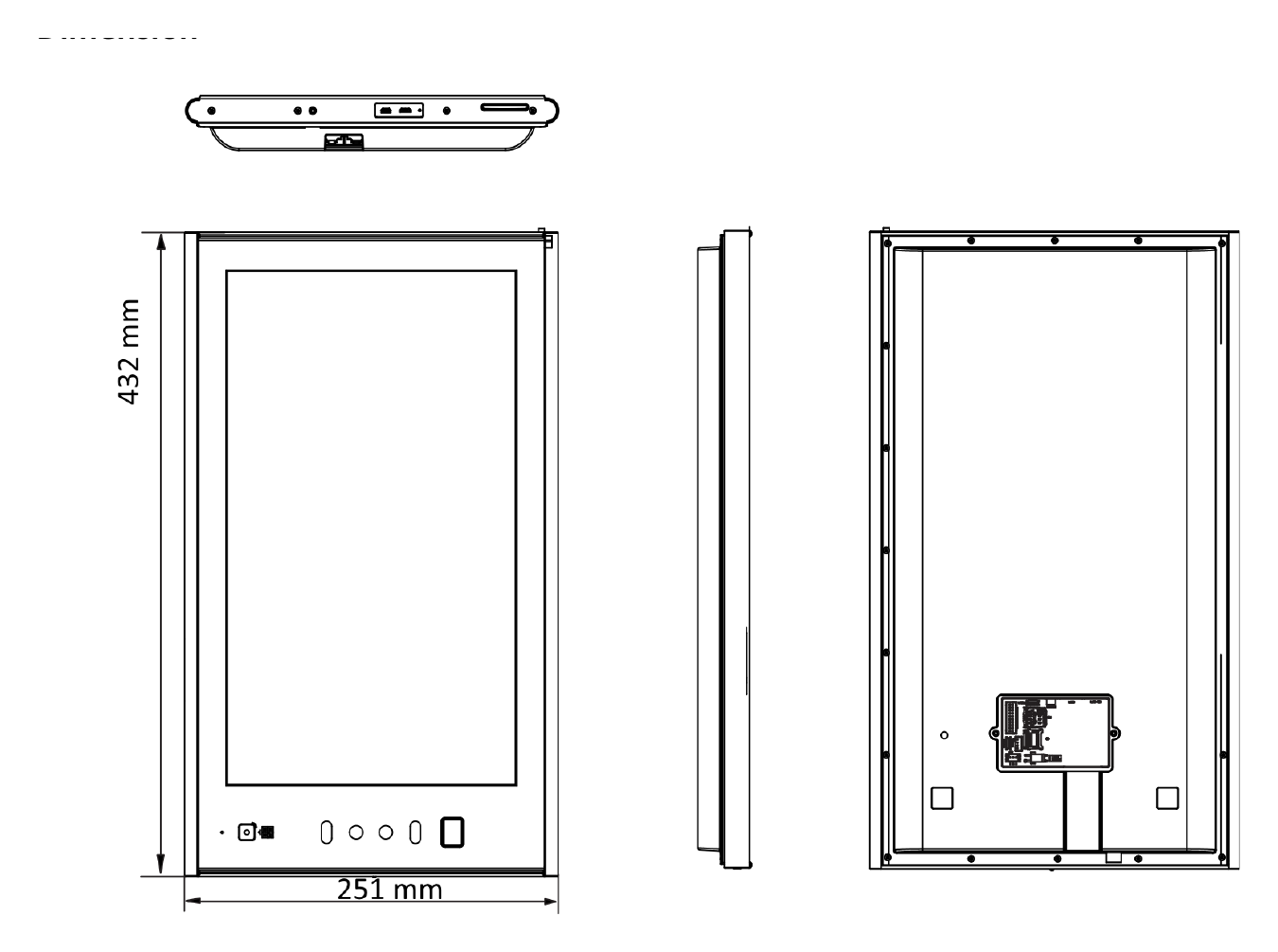 DS-K1T690MF-X 外形尺寸圖 432 mm × 251 mm × 35 mm (17.0" × 9.9" × 1.4")|Unit: mm