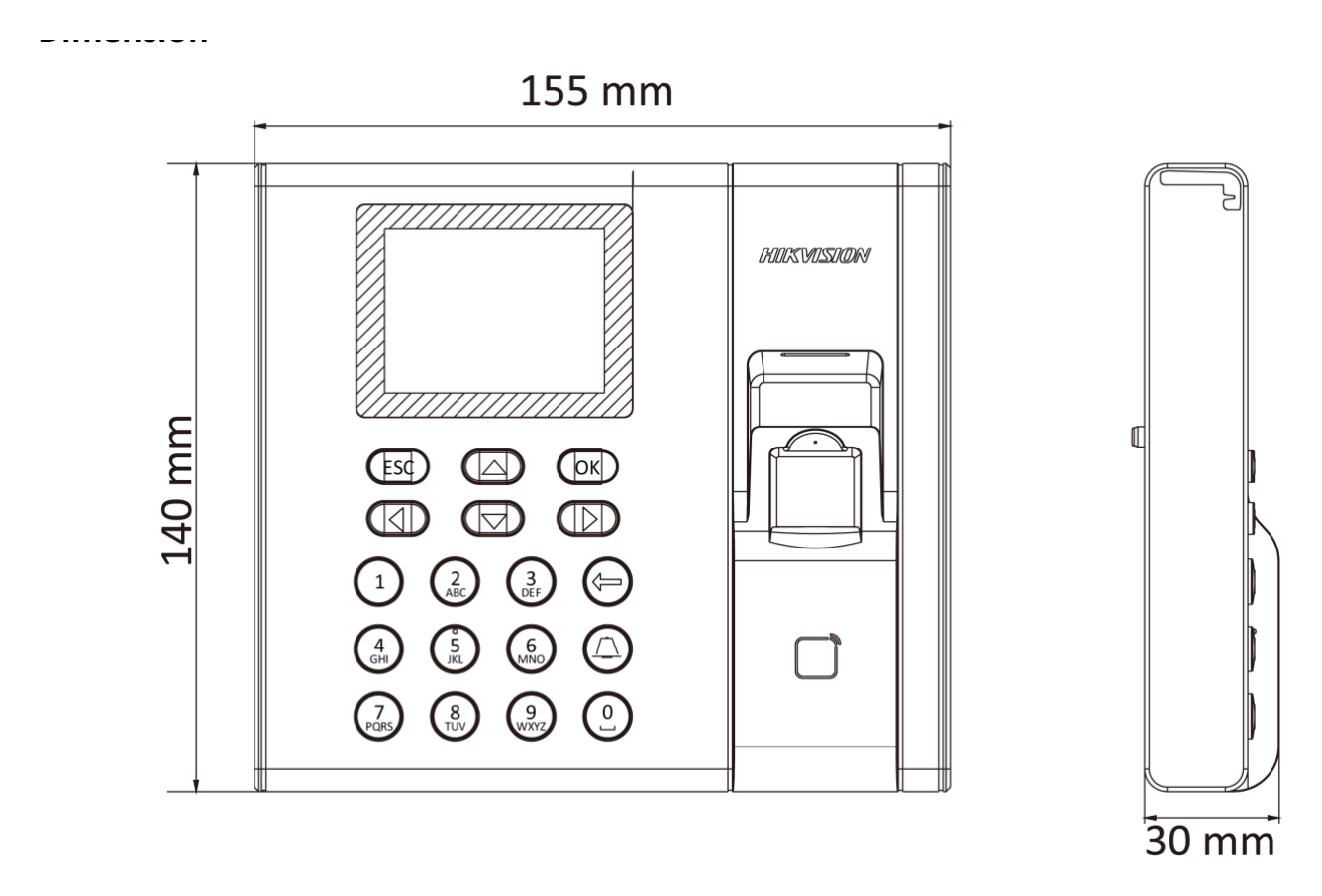 DS-K1T8003EF 外形尺寸圖 140 mm × 155 mm × 30 mm (5.51" × 6.01" × 1.18")｜Unit: mm