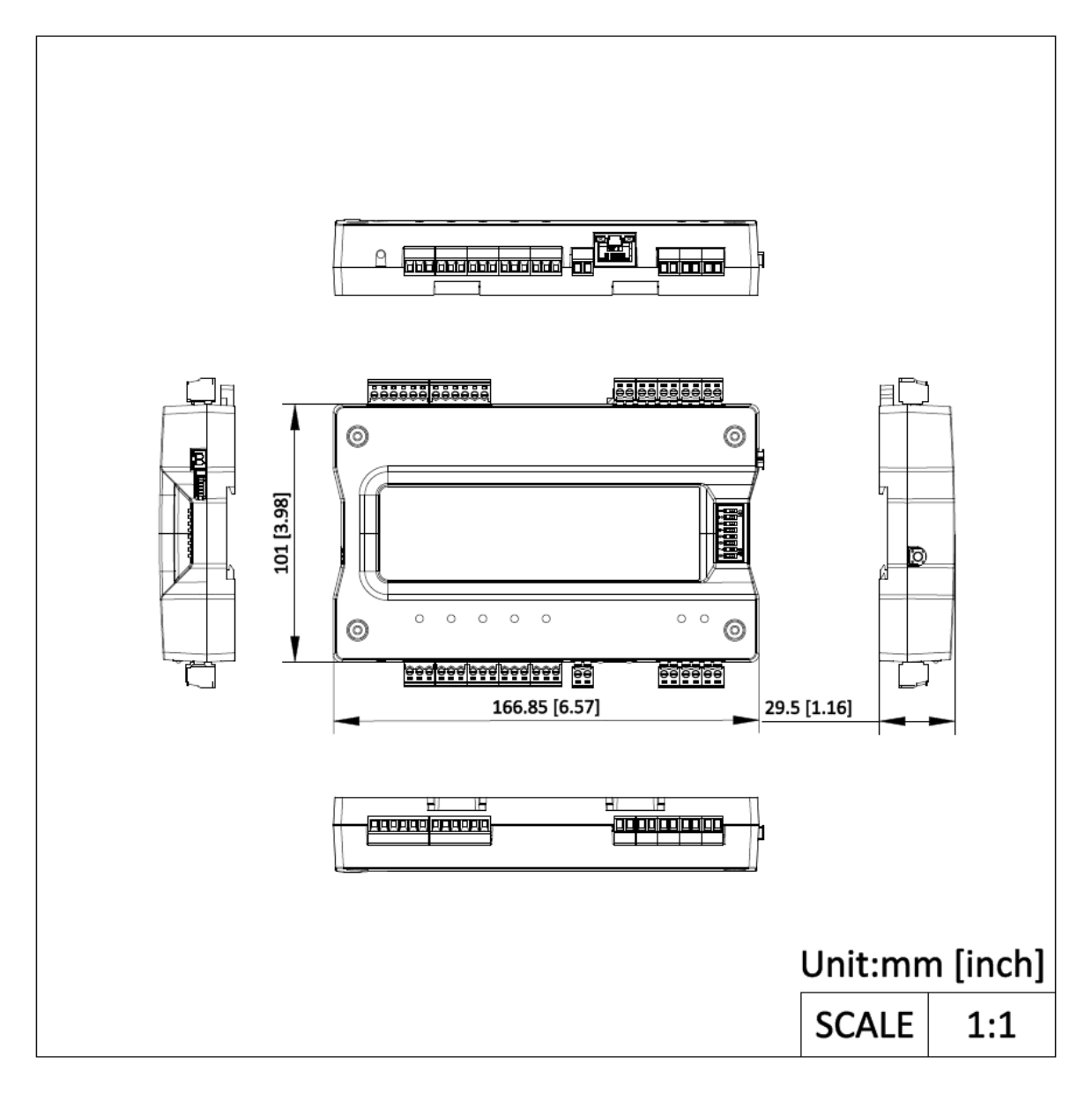 DS-K2220XP 外形尺寸圖 166.85 mm × 101 mm × 29.5 mm (6.57" × 3.98" × 1.16")｜Unit: mm