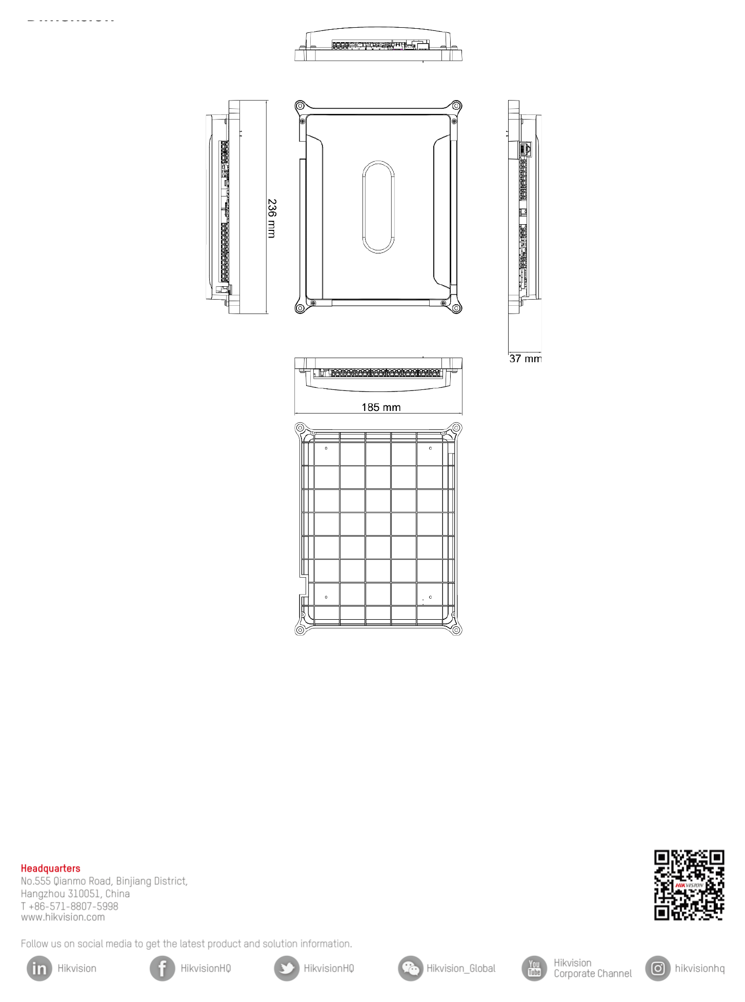 DS-K2604T 外形尺寸圖 236 mm × 185 mm × 37 mm (9.3