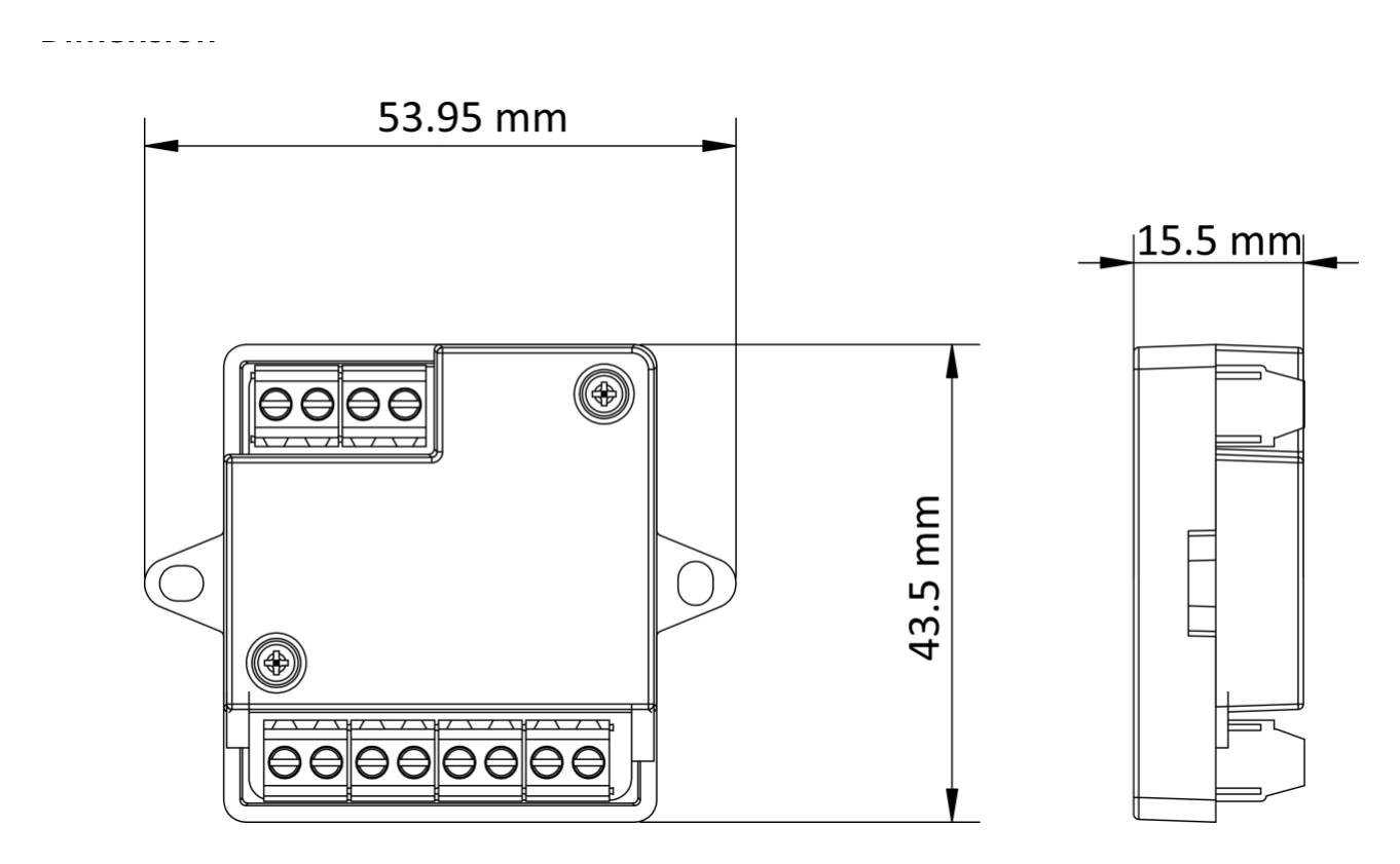 DS-K2M062-SECURE 外形尺寸圖 53.95 mm × 43.5 mm × 15.5 mm｜Unit: mm