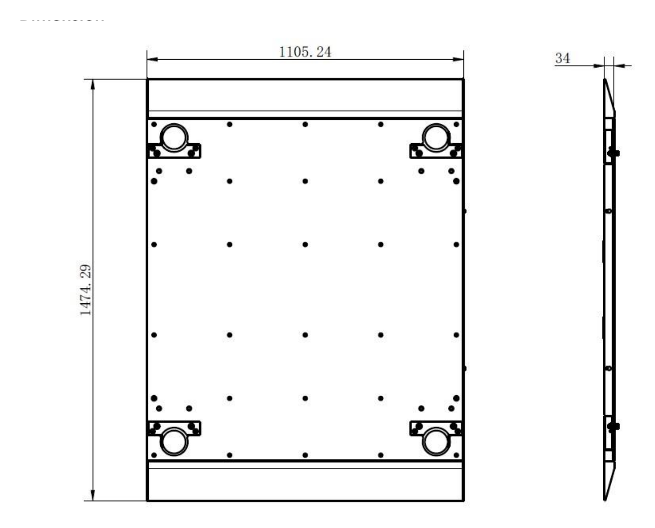DS-K3Y411X-BASE 外形尺寸圖 M (L × W × H): 1475 mm × 915 mm × 34 mm (58.1" × 36.0" × 1.3") With package: 55 kg (121.3 lb)｜重量 Without package: 50 kg