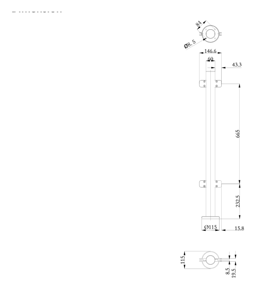 DS-K7F01-M 外形尺寸圖 115 mm × 146 mm × 980 mm (L x W x H)｜Unit: mm