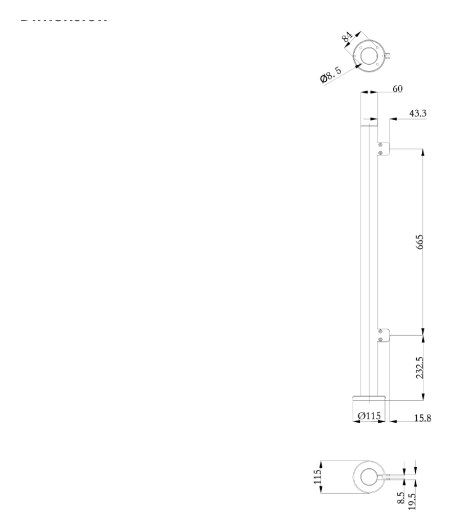 DS-K7F01-S-SIDE 外形尺寸圖 115 mm × 131 mm × 980 mm (L x W x H)｜Unit: mm