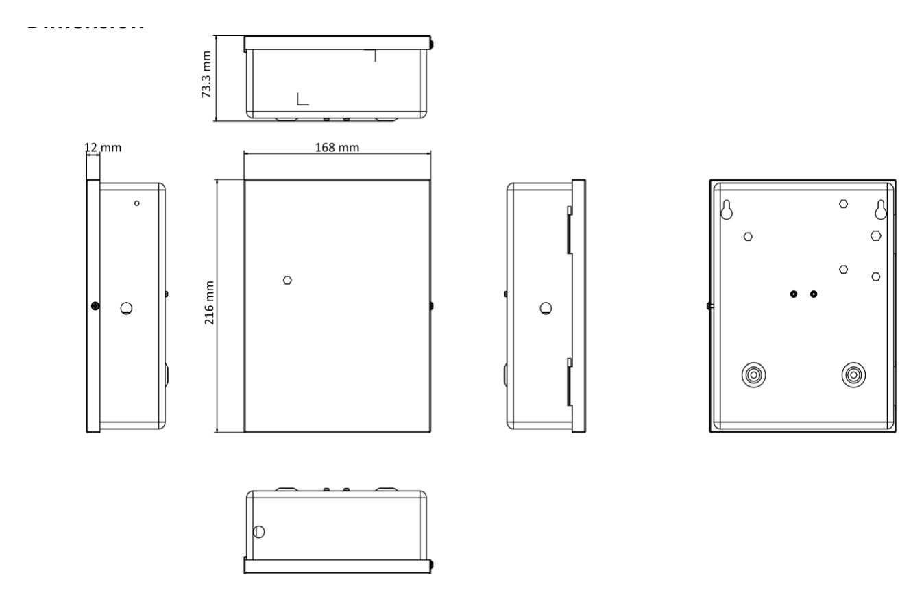 DS-K7M-AW24 外形尺寸圖 168 mm × 216 mm × 73.3 mm (6.6” × 8.5” × 2.9”)｜Unit: mm
