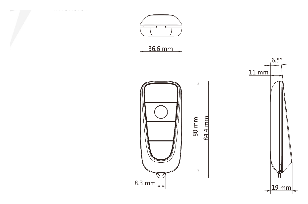 DS-K7R01-433 外形尺寸圖 80 mm × 36 mm × 20 mm (3.1" × 1.4" × 0.8")｜Unit: mm