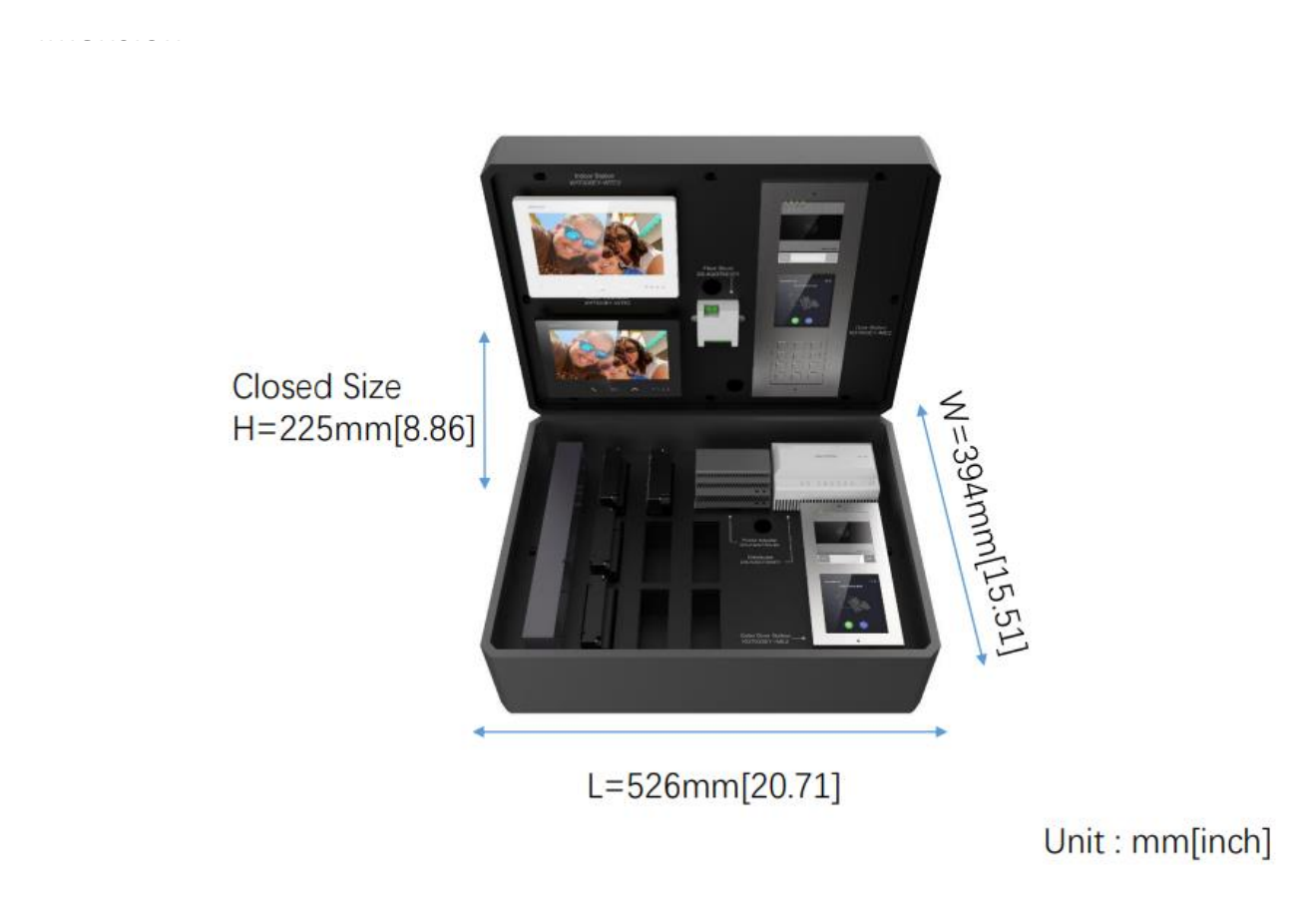 DS-KA01-ZX-17 外形尺寸圖 526x394x225mm 2-Wire HD Demo Box, includes , DS-KD7003EY-IME2*2, KH7300EY-WTE2*1, DS-KH7300EY-WTE2/White*1, DS-KAD7060EY