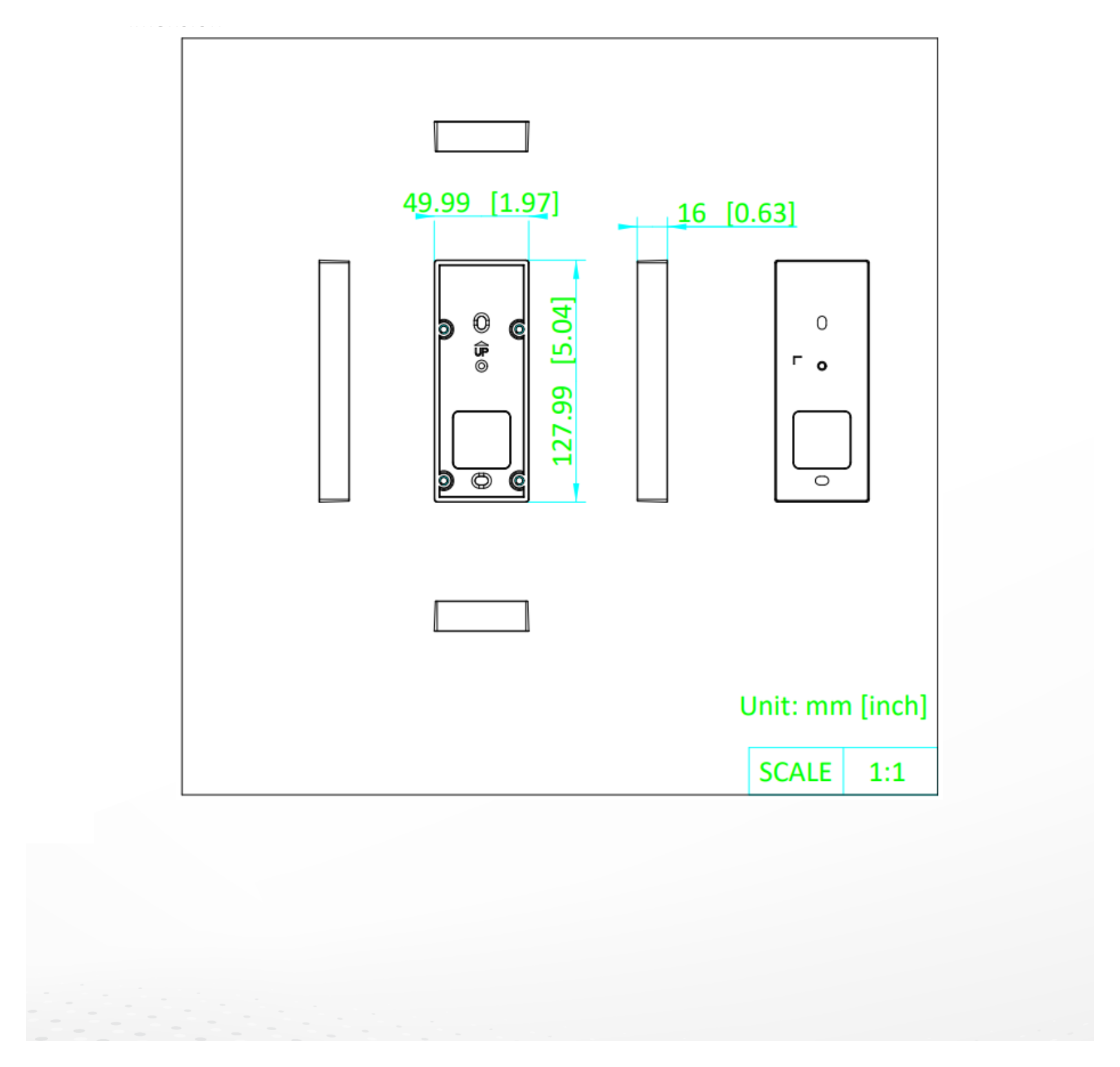 DS-KAB323-B1 外形尺寸圖 127.99 mm × 49.99 mm × 16 mm (5.04" × 1.97" × 0.63") Net weight: 33.1 g (0.073 lb) Weight Rough weight: 43.1 g (0.095 lb