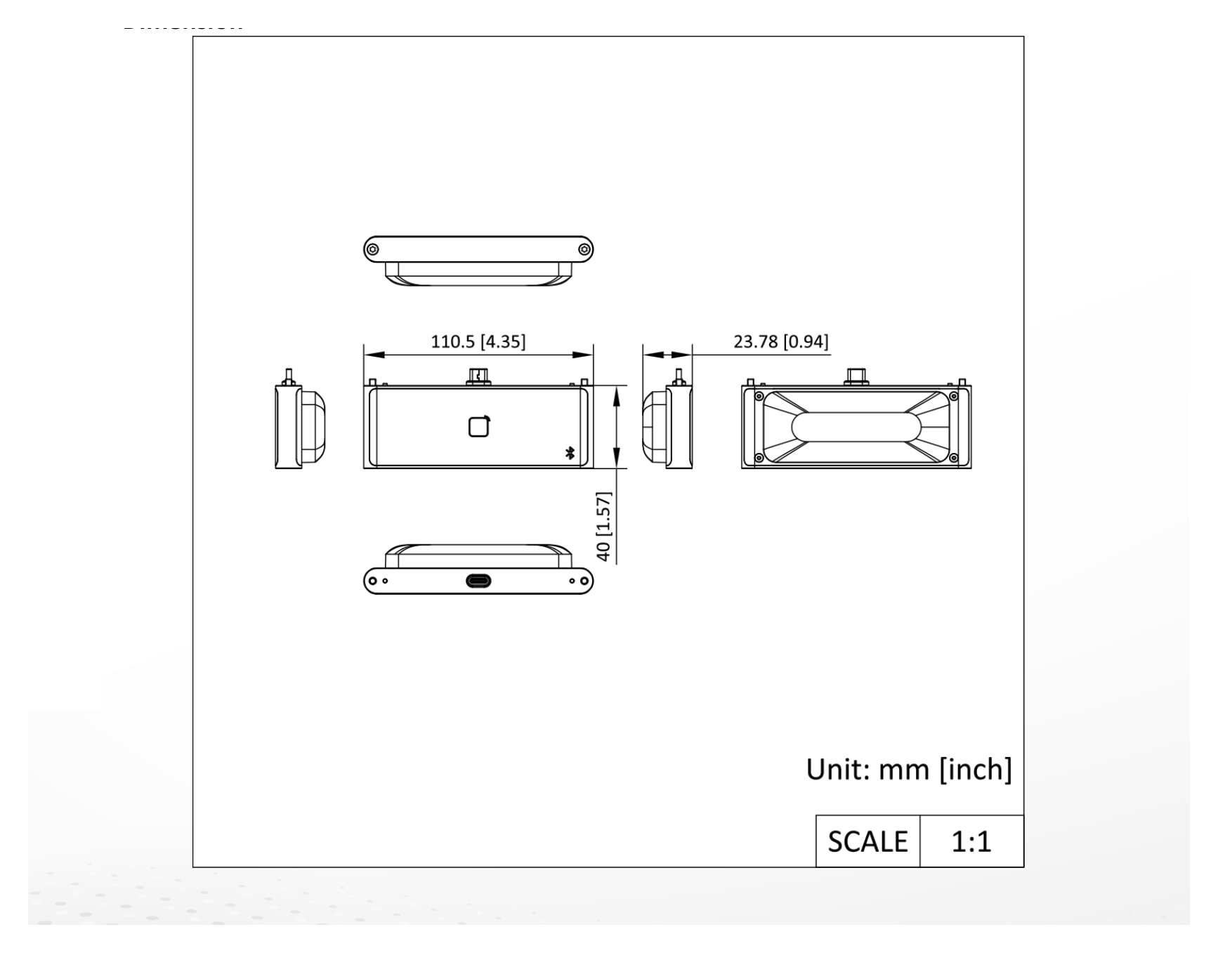 DS-KAB673-EDB 外形尺寸圖 110.5 mm × 40 mm × 23.78 mm (4.4" × 1.6" × 0.9")｜Unit: mm