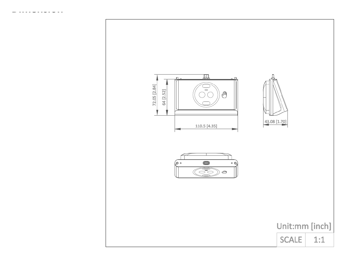 DS-KAB673-P 外形尺寸圖 110.5 mm × 72.05 mm × 43.08 mm (4.35" × 2.84" × 1.70")｜Unit: mm