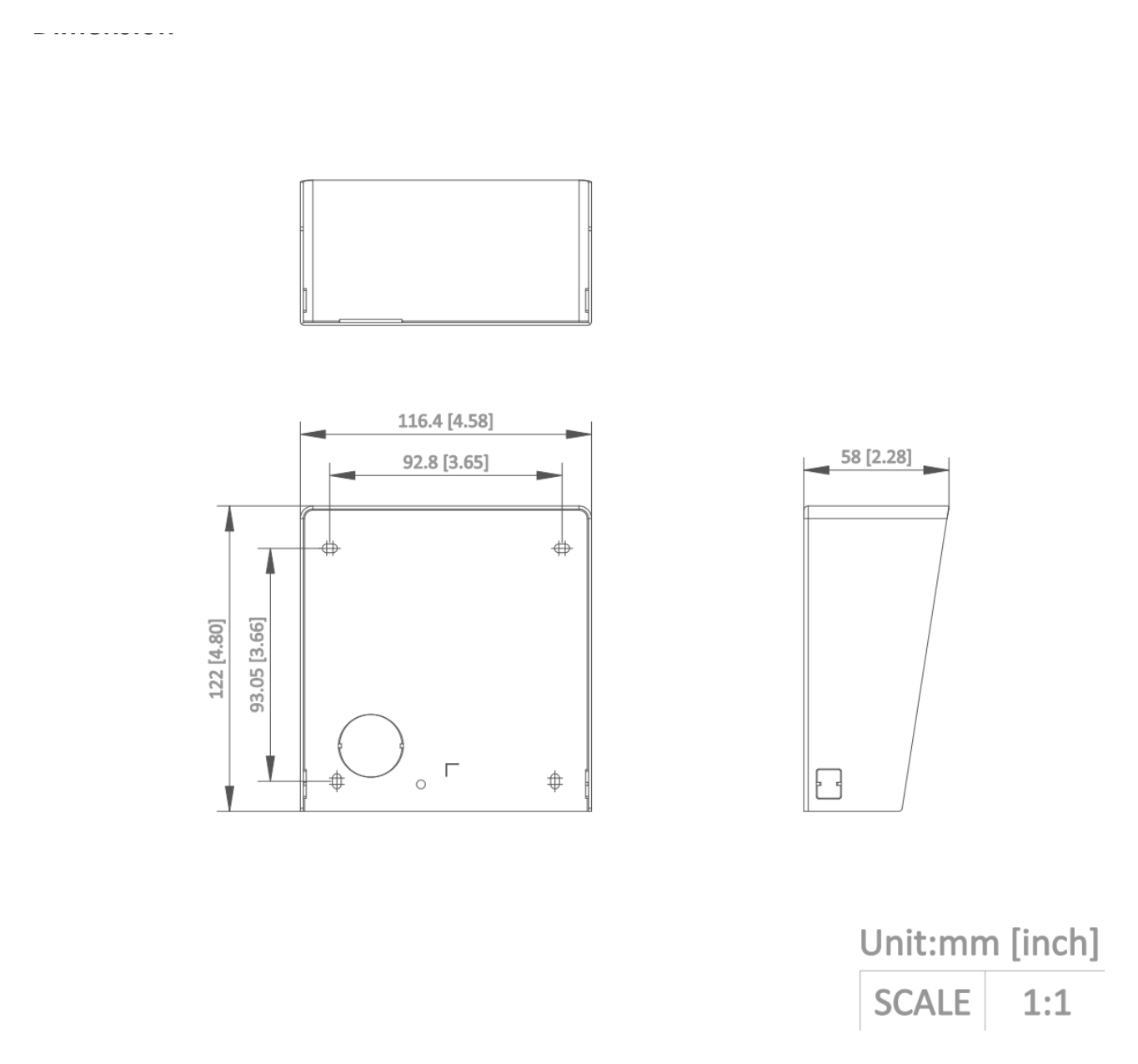 DS-KABD8003-RS1 外形尺寸圖 116.4 × 122 × 58 mm (4.58" × 4.80" × 2.28")｜Unit: mm
