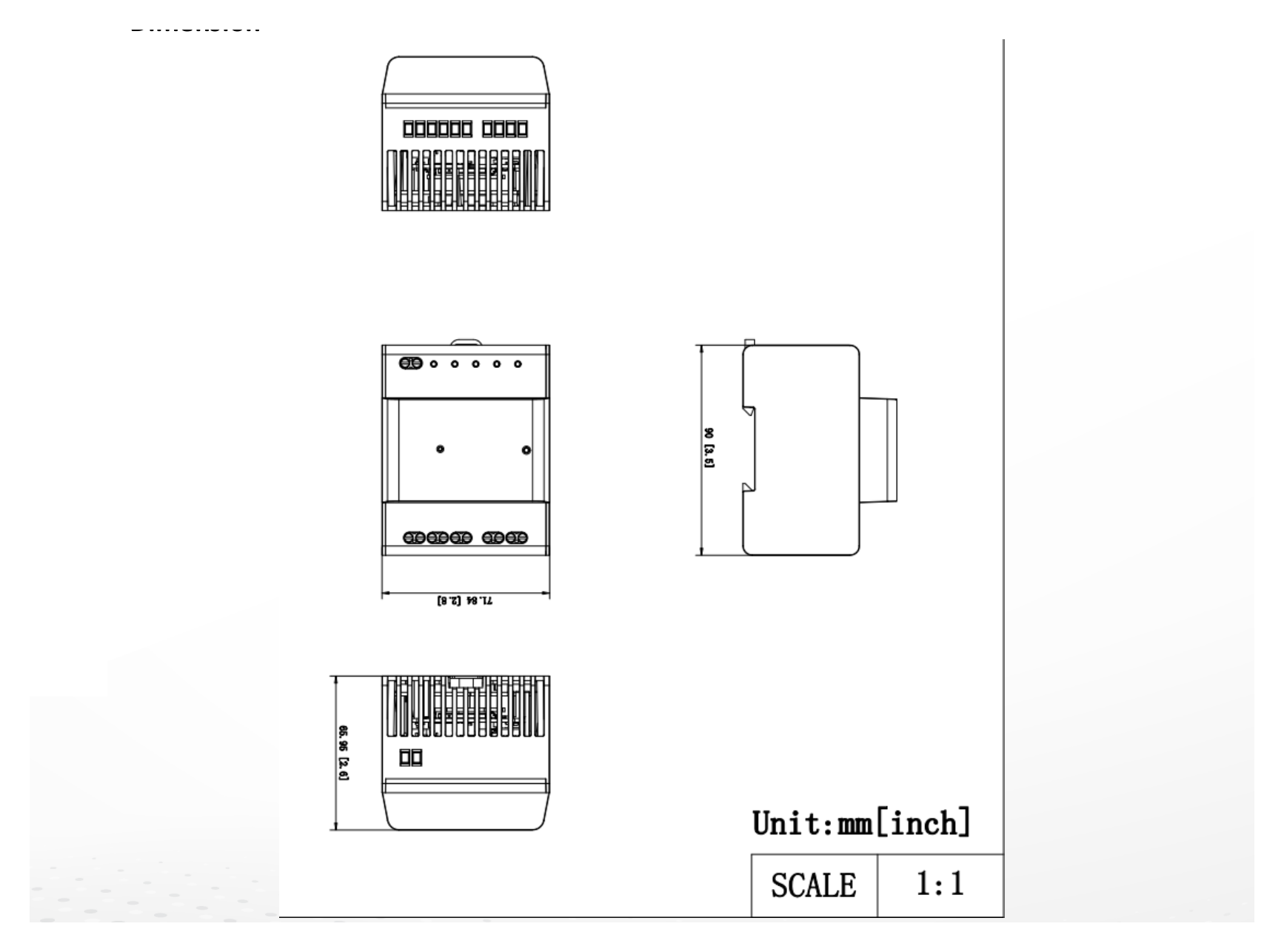 DS-KAD7042EY 外形尺寸圖 71.84 mm × 90 mm × 65.95 mm (2.8" × 3.5" × 2.6")｜Unit: mm