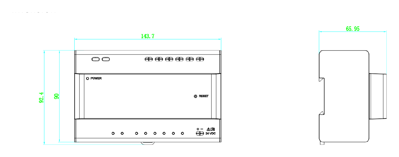 DS-KAD7060EY-S 外形尺寸圖 143.7 mm × 92.4 mm × 65.9 mm (5.66" × 3.64" × 2.59")｜Unit: mm