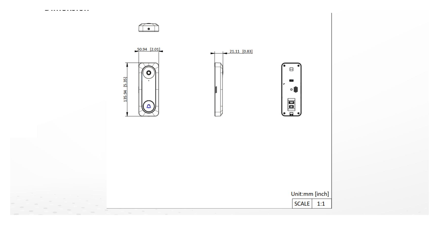 DS-KB2412T-IMB 外形尺寸圖 50.94 mm × 135.94 mm × 20 mm (2" × 5.35" × 0.79")｜Unit: mm