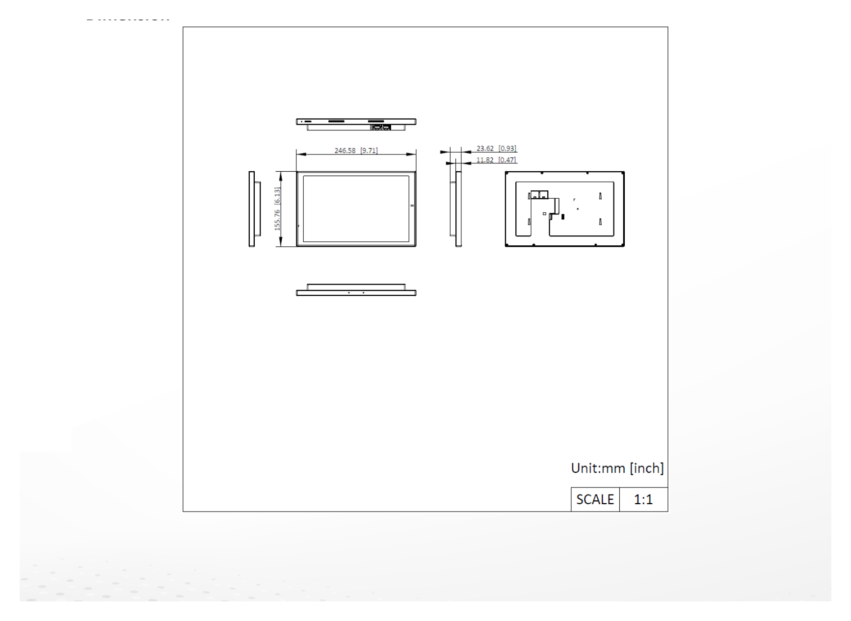 DS-KC9570-WTE1/S 外形尺寸圖 246.58 mm × 155.76 mm × 23.62 mm (9.71" × 6.13" × 0.93")|重量 Without package: 555 g (1.22 lb),With package: 649g (1.43 lb