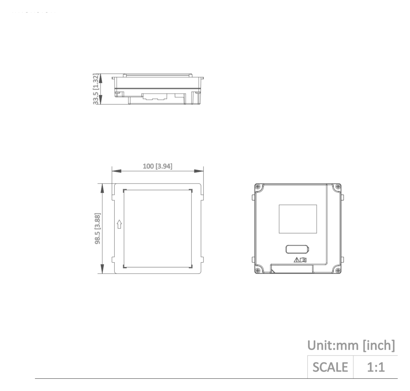 DS-KD-BK 外形尺寸圖 98.5 mm × 100 mm × 33.7 mm (3.87" ×3.95" × 1.33")｜Unit: mm