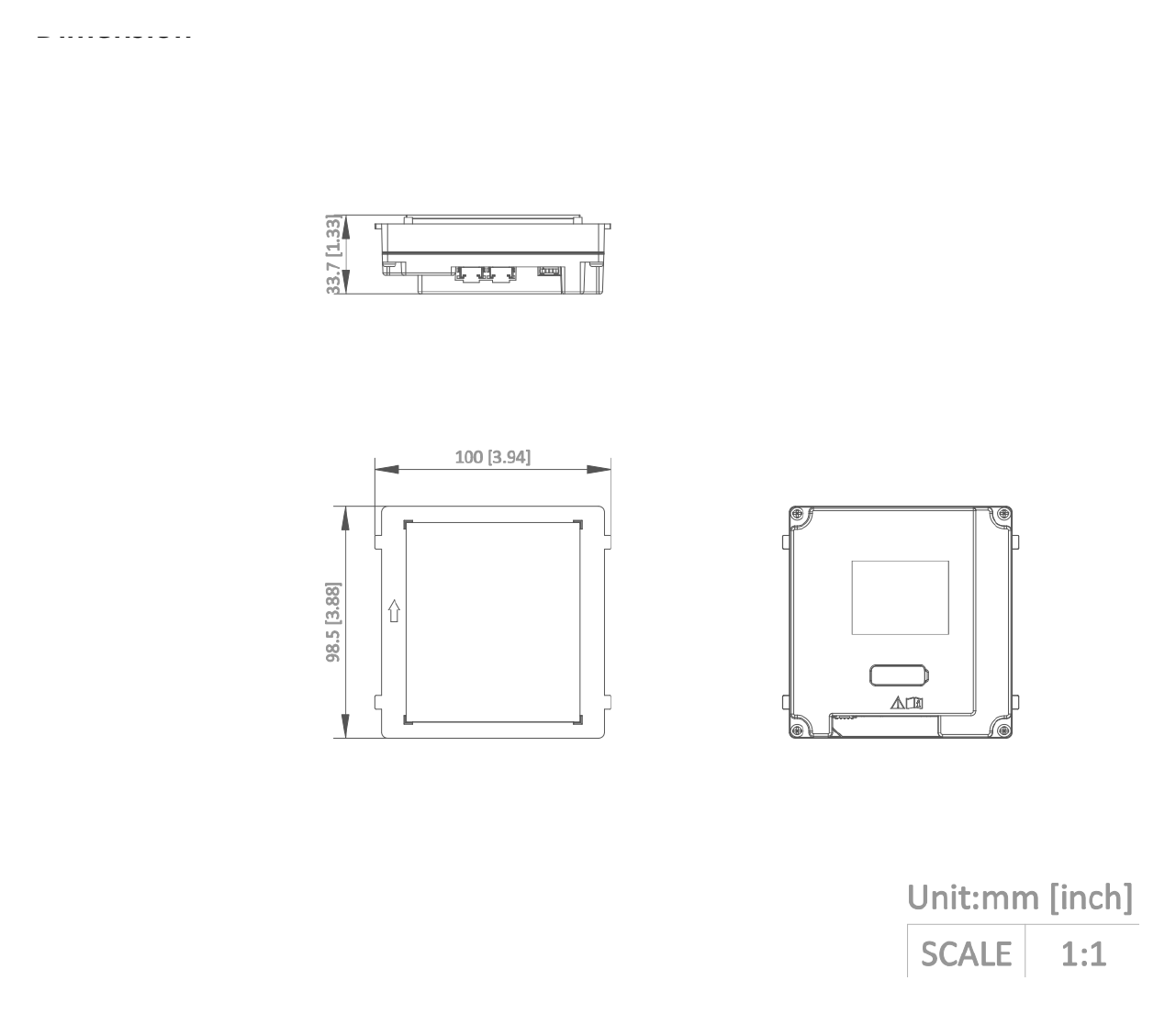 DS-KD-IN 外形尺寸圖 98.5 mm × 100 mm × 33.7 mm (3.87" × 3.95" × 1.33")|Unit: mm