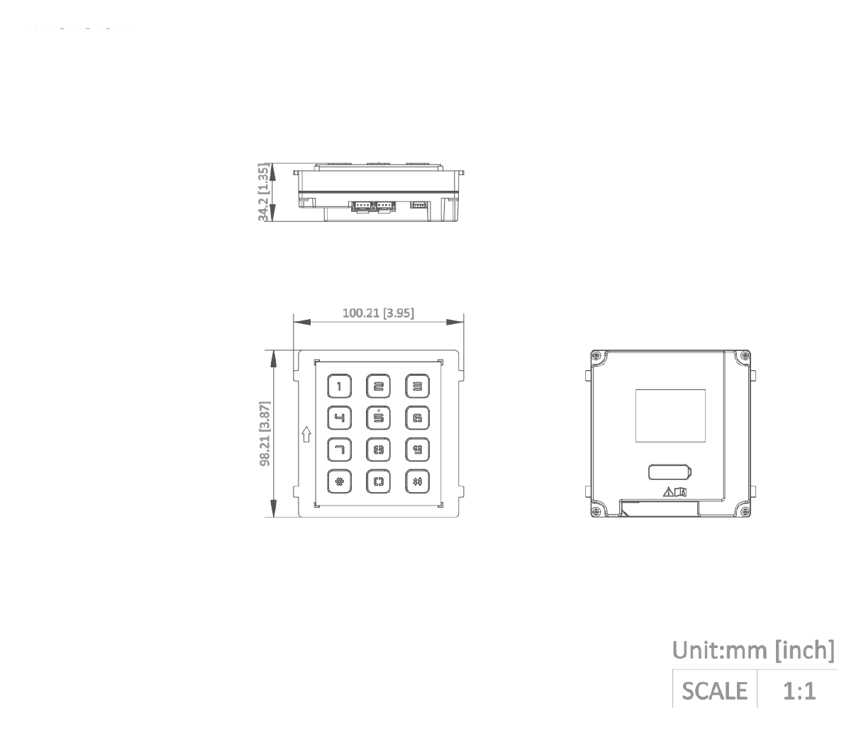 DS-KD-KP 外形尺寸圖 98.5 mm × 100 mm × 34.2 mm (3.87" × 3.95" × 1.33")|Unit: mm