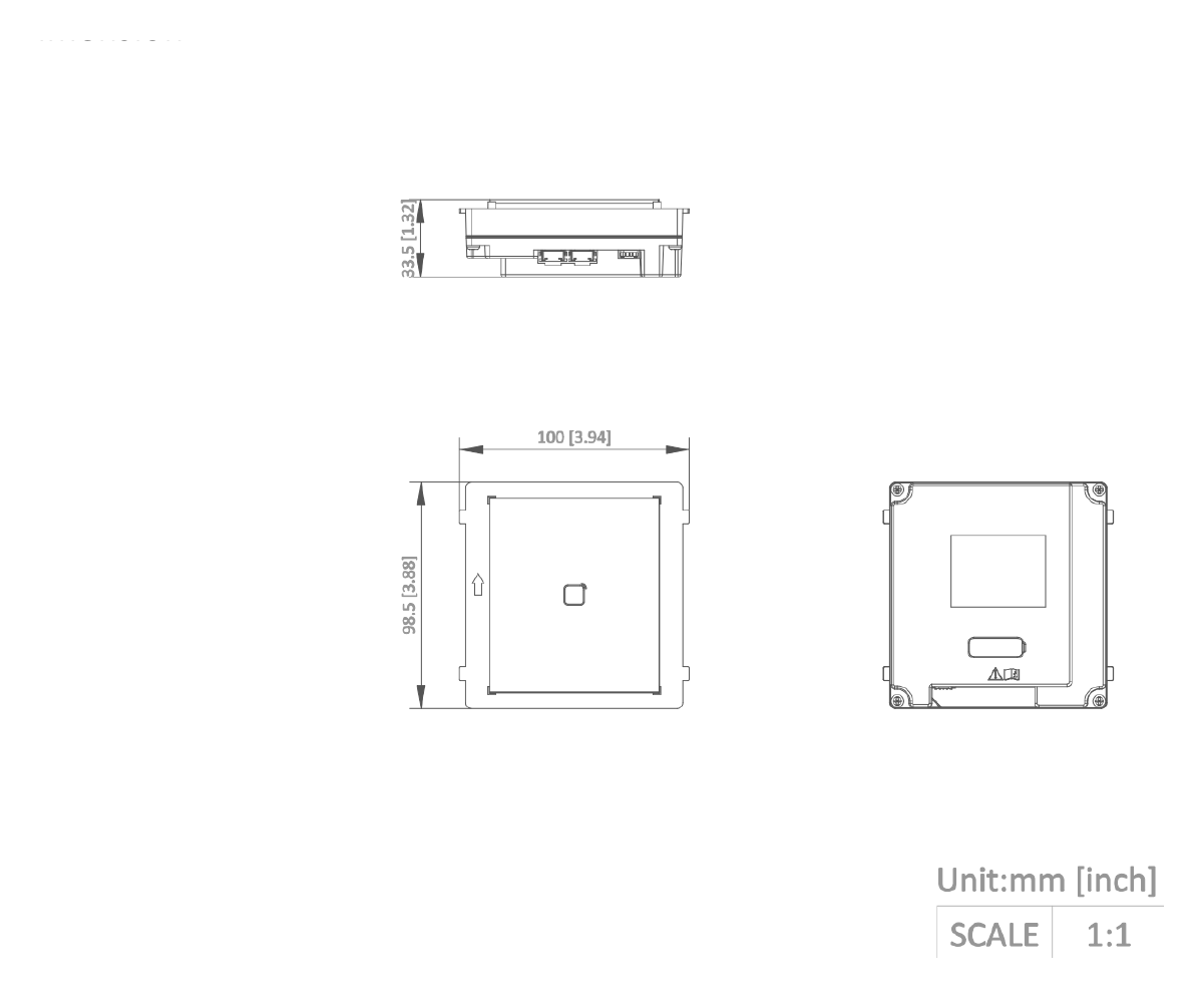 DS-KD-M 外形尺寸圖 98.5 mm × 100 mm × 33.7 mm (3.87" × 3.95" × 1.33")｜Unit: mm