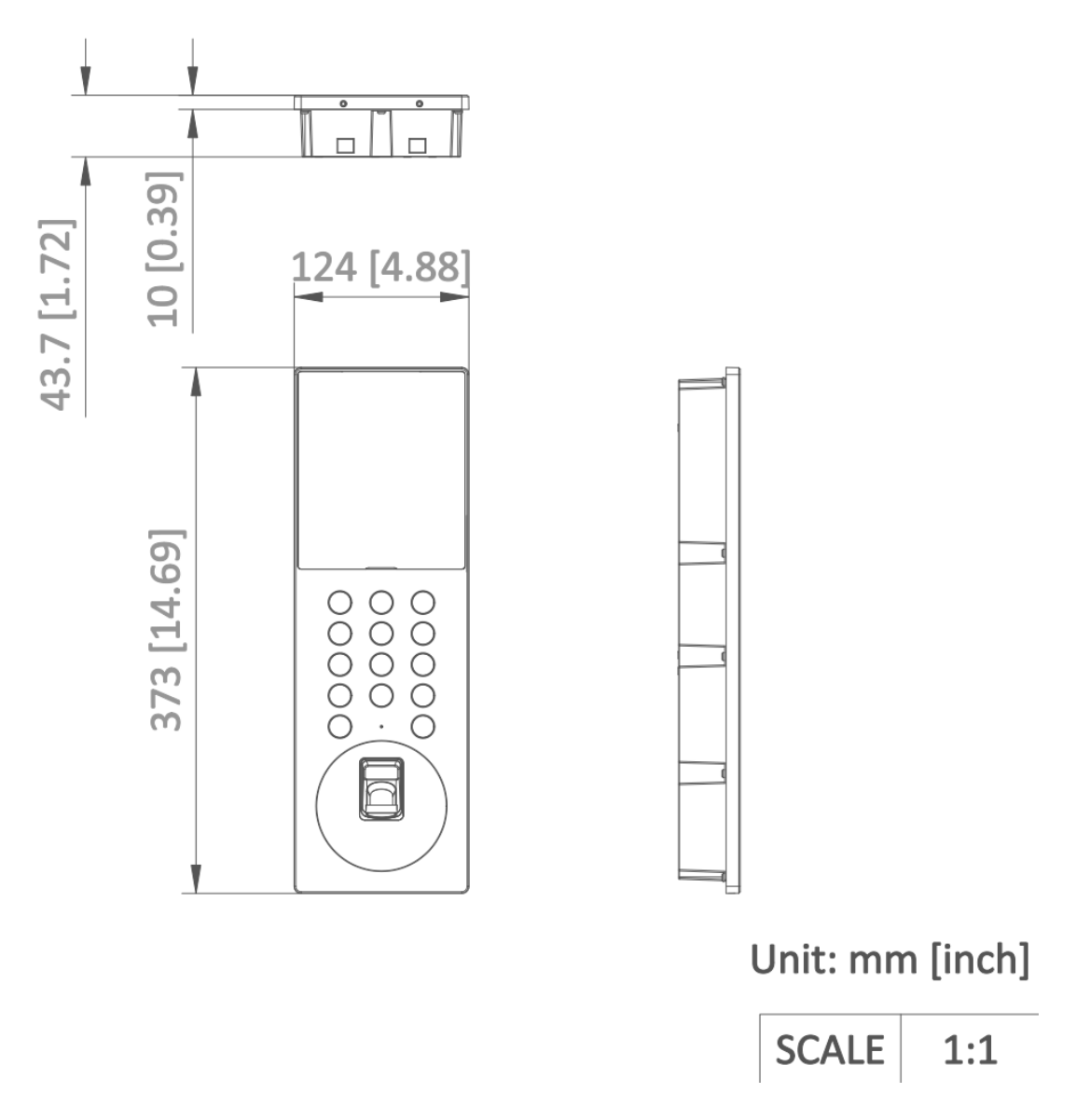 DS-KD9203-FTE6 外形尺寸圖 373 mm × 124 mm × 43.7 mm (14.69" × 4.88" × 1.72")｜Unit: mm