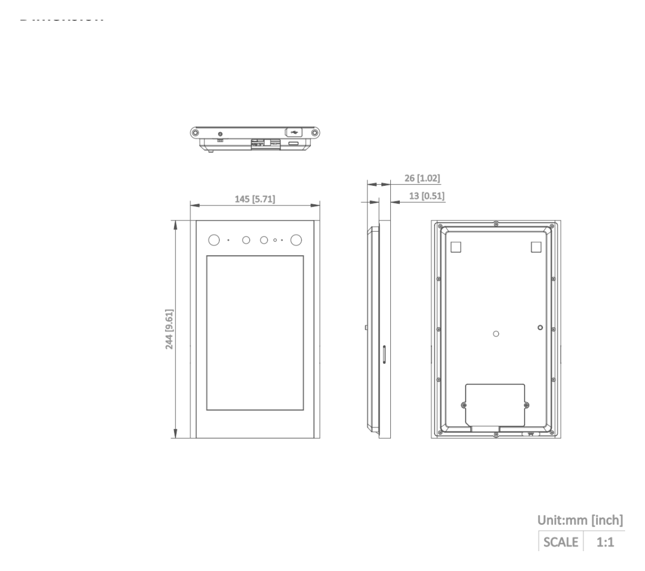 DS-KD9403-E6 外形尺寸圖 244 mm × 145 mm × 26 mm (9.6'' × 5.7'' × 1'')｜Unit: mm