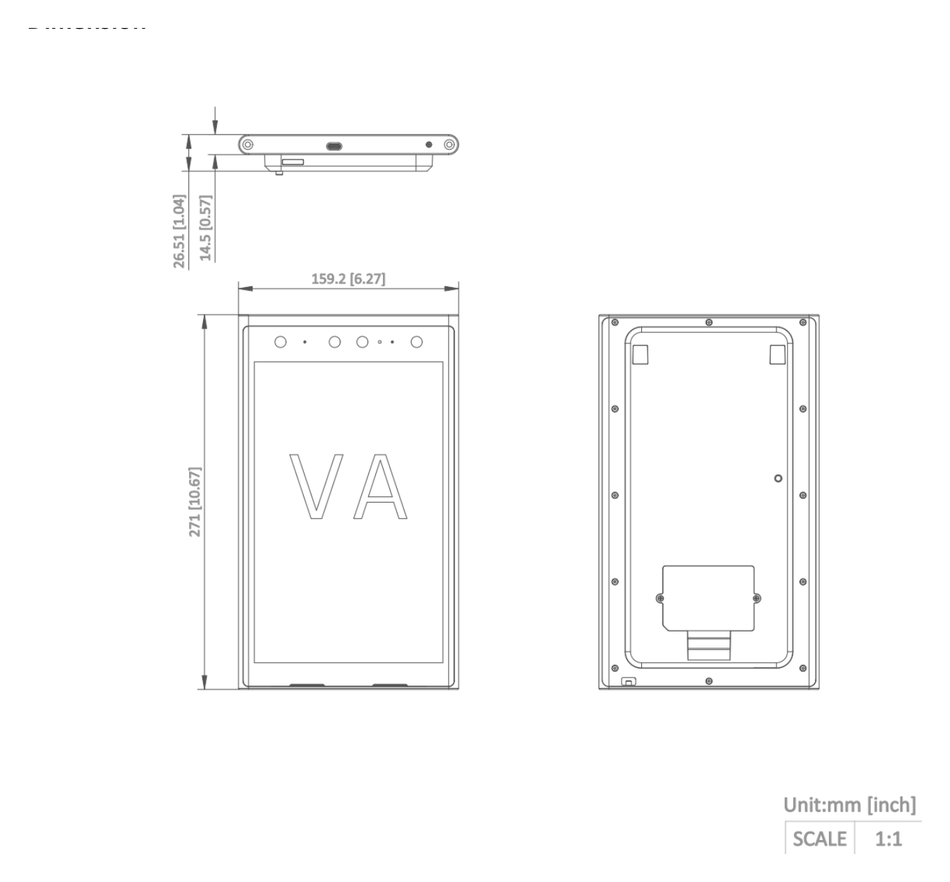 DS-KD9633-WBE6 外形尺寸圖 271 mm × 159.2 mm × 26.5 mm (10.7" × 6.3" × 1")｜Unit: mm