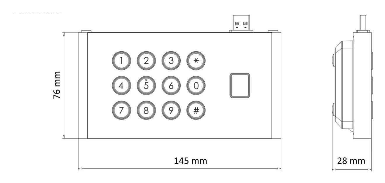 DS-KDM9403-FKP-SUB 外形尺寸圖 76 mm × 145 mm × 28 mm (3" × 5.7" × 1.1")|Unit: mm