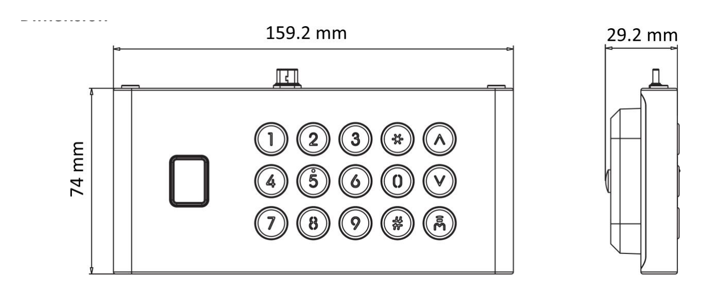 DS-KDM9633-FKP-SUB 外形尺寸圖 74 mm × 159.2 mm × 29.2 mm (2.9" × 6.3" × 1.1")|Unit: mm