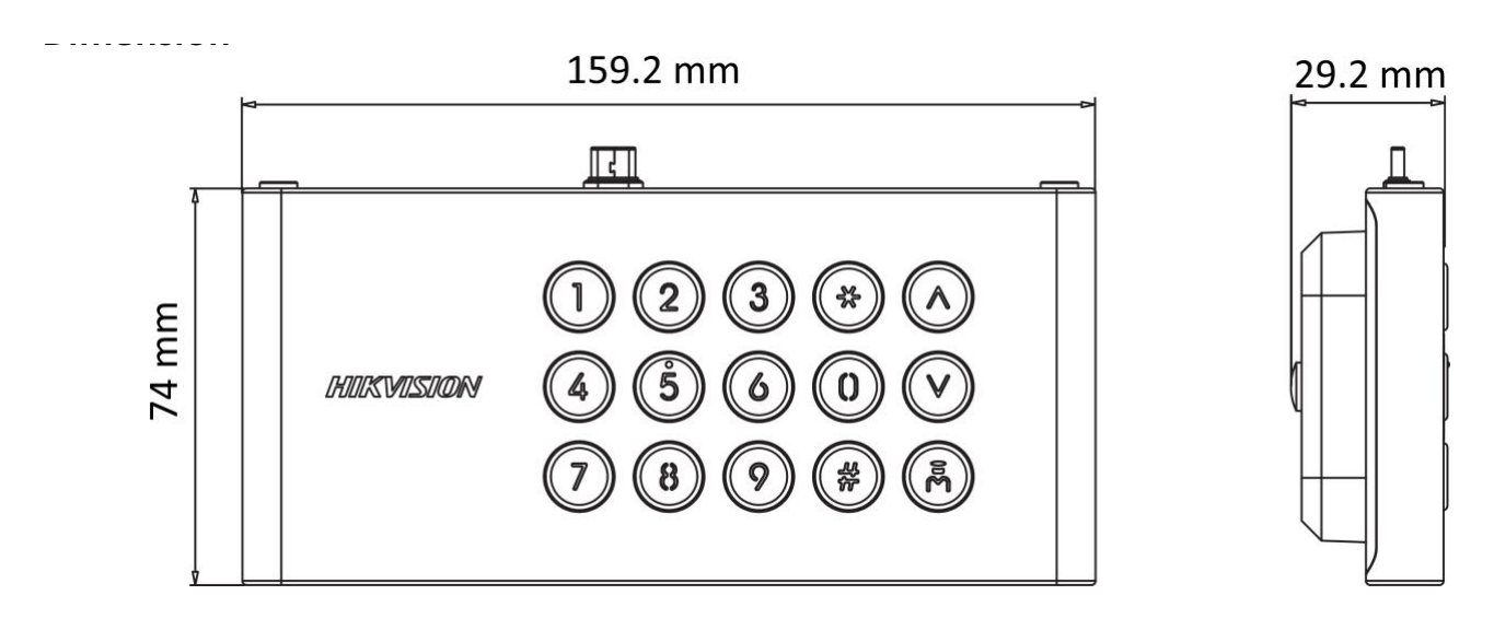 DS-KDM9633-KP-SUB 外形尺寸圖 74 mm × 159.2 mm × 29.2 mm (2.9" × 6.3" × 1.1")｜Unit: mm