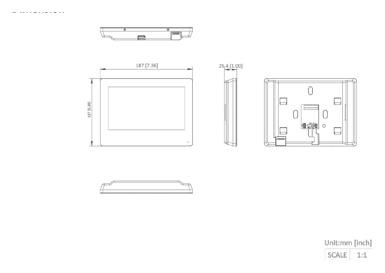 DS-KH1200 外形尺寸圖 187 mm × 137 mm × 25.4 mm (7.36" × 5.39" × 1.00")|Unit: mm
