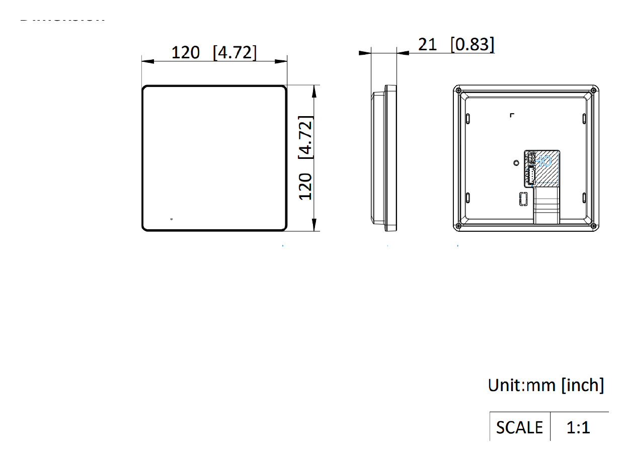 DS-KH6000-E1 外形尺寸圖 120 mm × 120 mm × 21 mm (4.7" × 4.7" × 0.83")｜Unit: mm