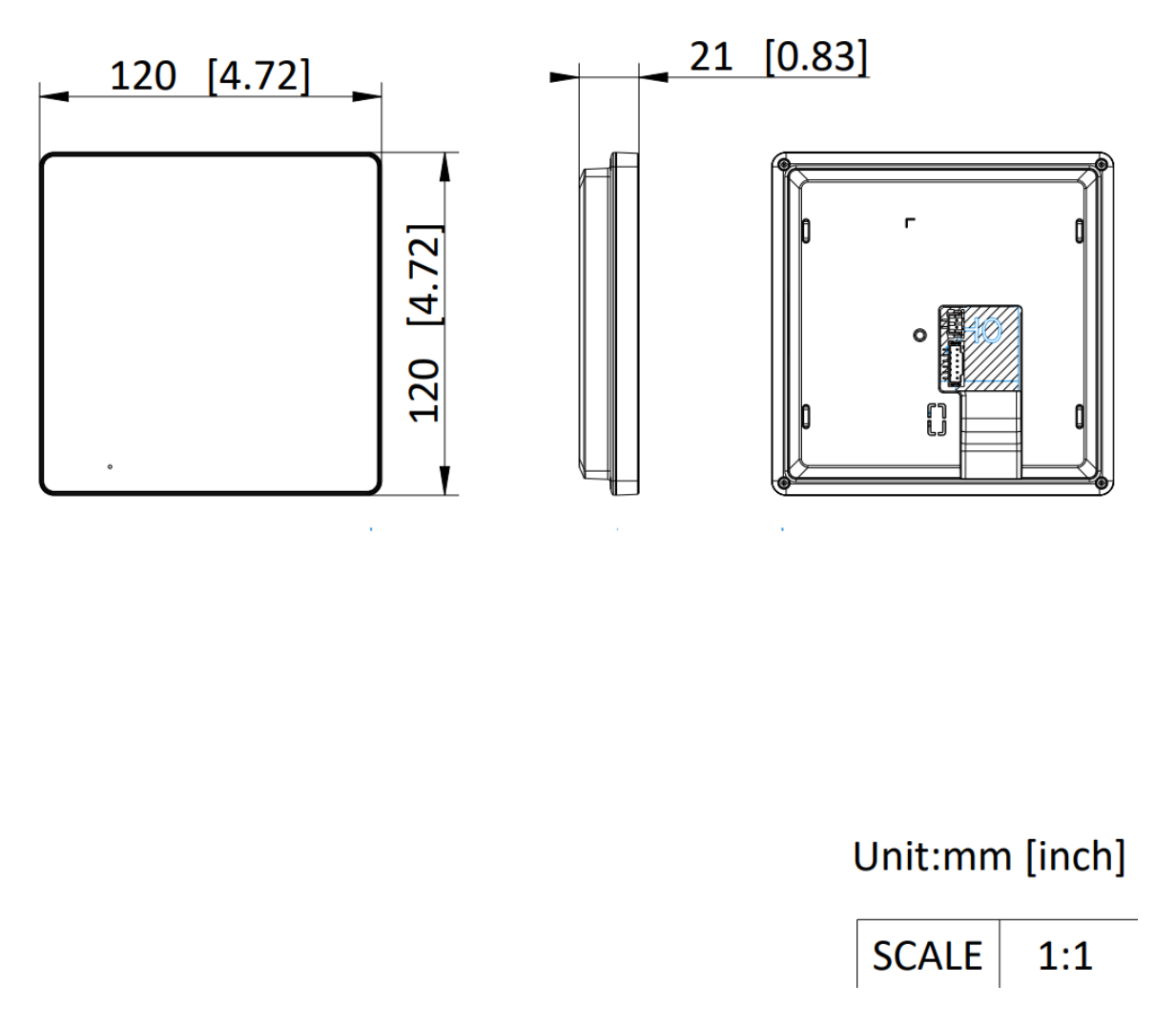 DS-KH6110-WE1 外形尺寸圖 120 mm × 120 mm × 21 mm (4.7" × 4.7" × 0.83")|Unit: mm