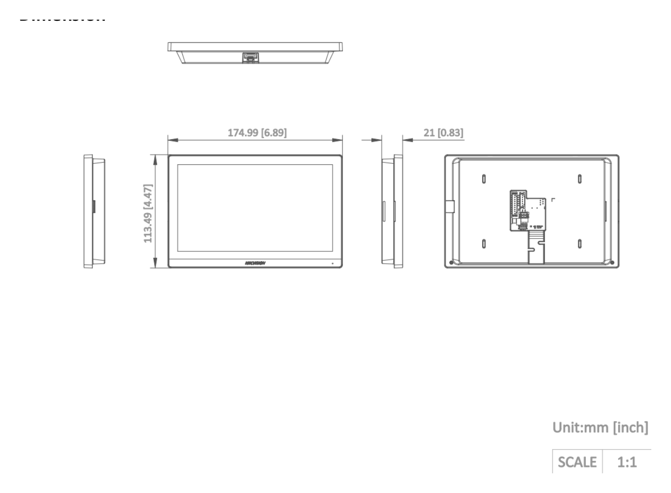 DS-KH6350-WTE1 外形尺寸圖 175 mm × 113.5 mm × 21 mm (6.9" × 4.5" × 0.83")|Unit: mm