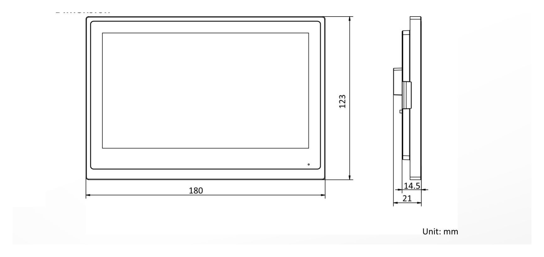DS-KH6351-TE1 外形尺寸圖 180 mm × 123 mm × 21 mm (7" × 4.8" × 0.83")｜Unit: mm