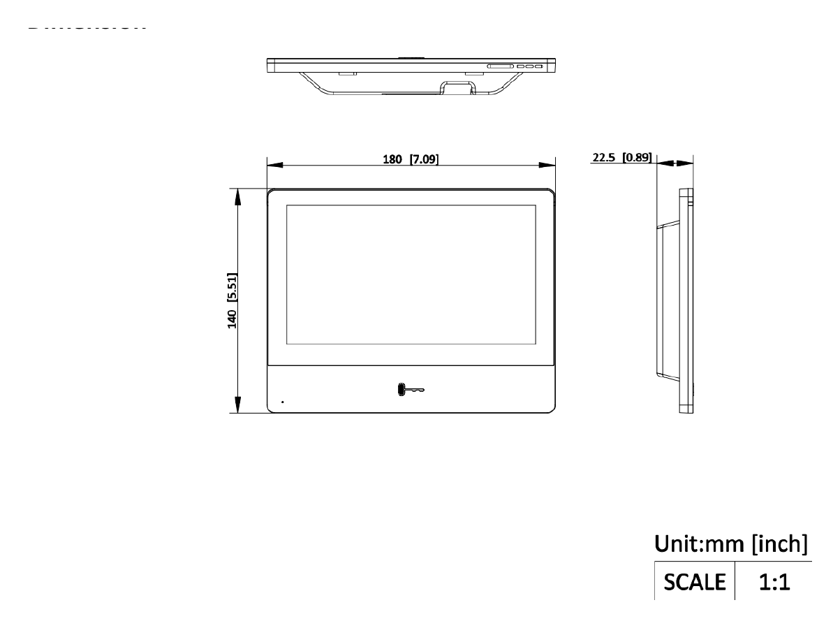 DS-KH8350-WTE1 外形尺寸圖 180 mm × 140 mm × 22.4 mm (7.09" × 5.51" × 0.88")｜Unit: mm