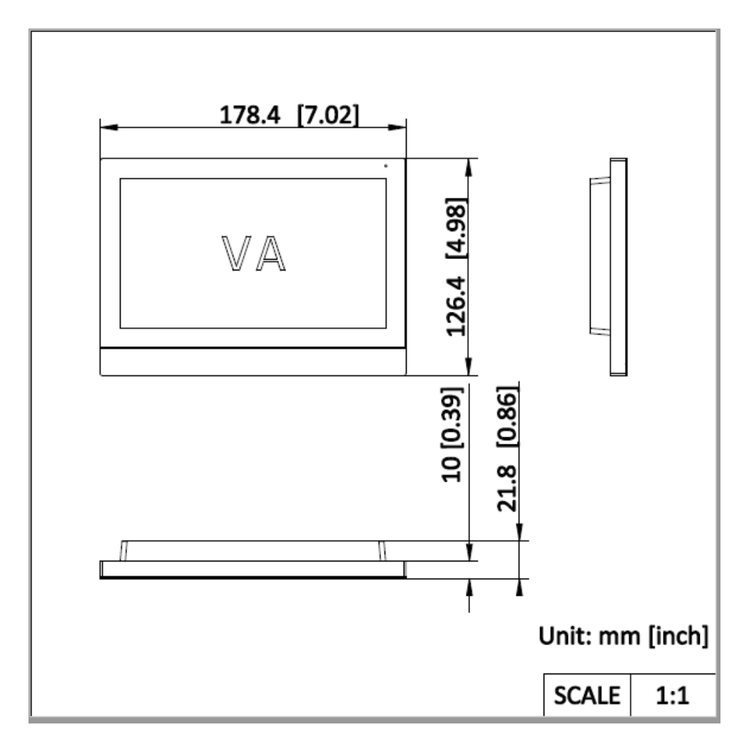 DS-KH8380-TE1 外形尺寸圖 178.4 mm × 126.4 mm × 21.8 mm (7.02" × 4.98" × 0.86")｜重量 Without package: 366.7 g (0.808 lb)｜Unit: mm