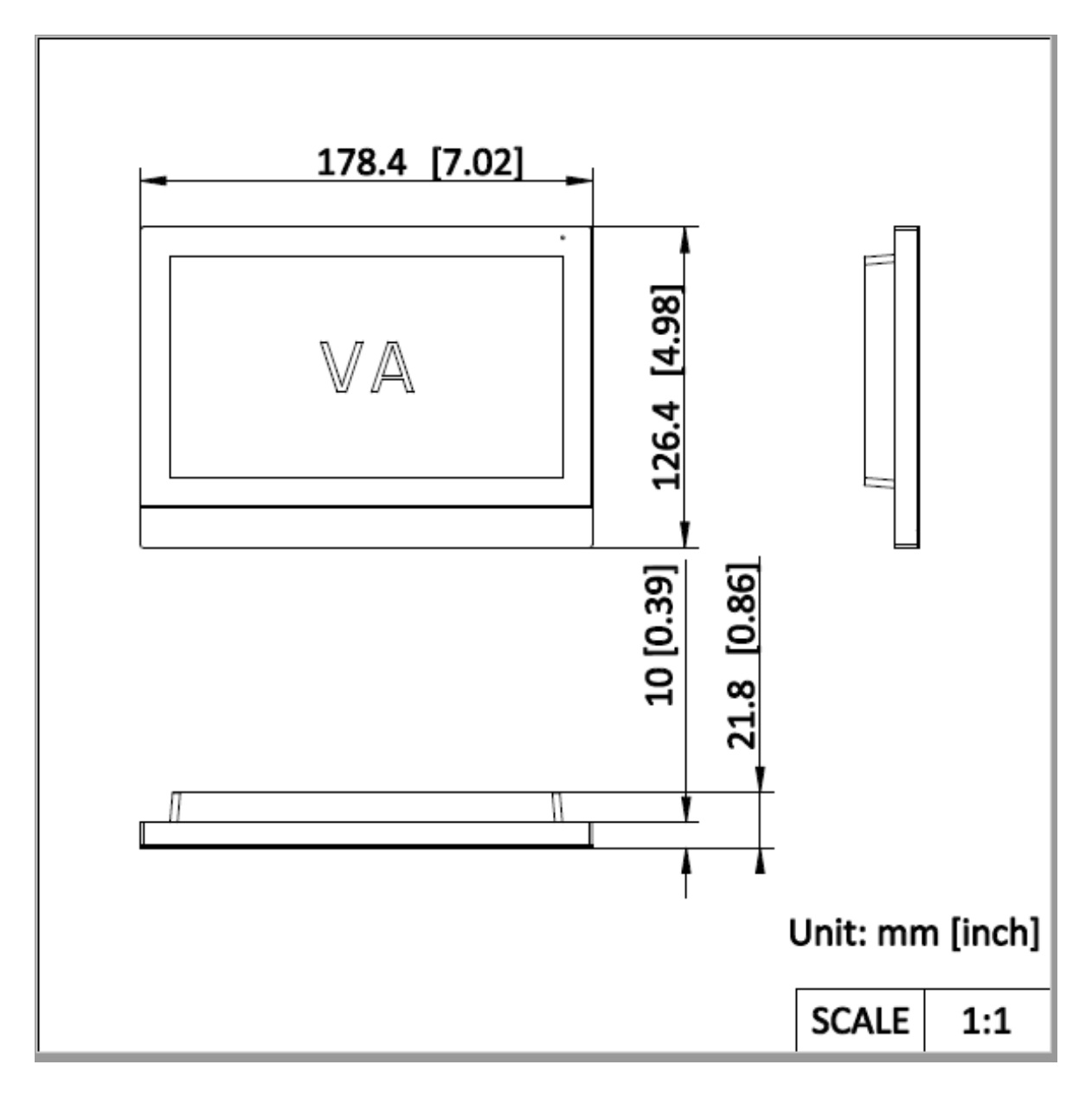 DS-KH8380-WTE1 外形尺寸圖 178.4 mm × 126.4 mm × 21.8 mm (7.02" × 4.98" × 0.86")｜重量 Without package: 366.7 g (0.808 lb)｜Unit: mm
