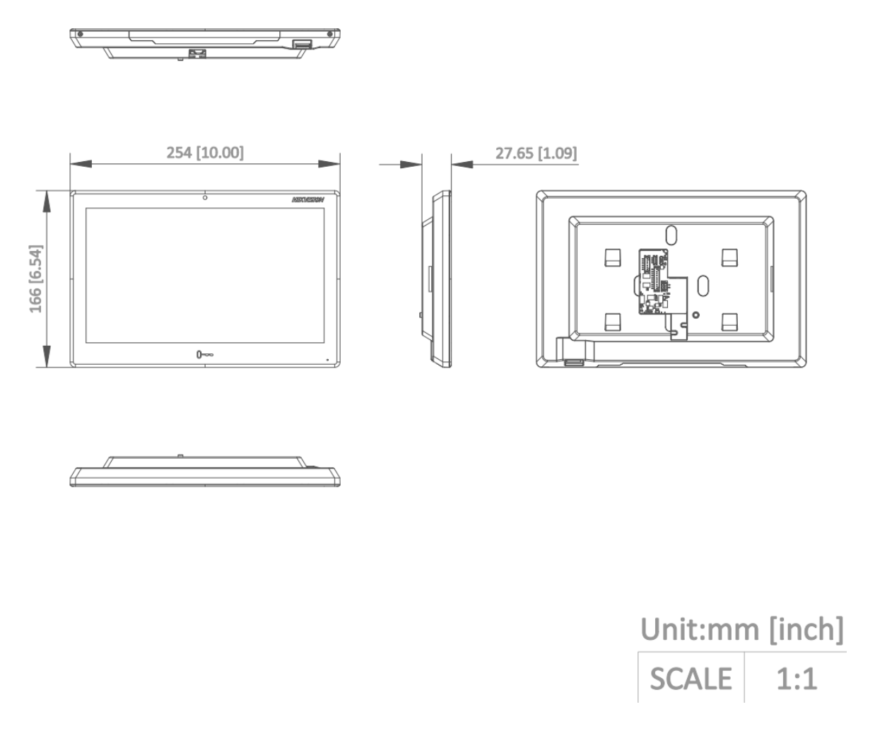 DS-KH9510-WTE1B 外形尺寸圖 254 mm × 166 mm × 26.65 mm (10.0" × 6.54" × 1.05")｜Unit: mm