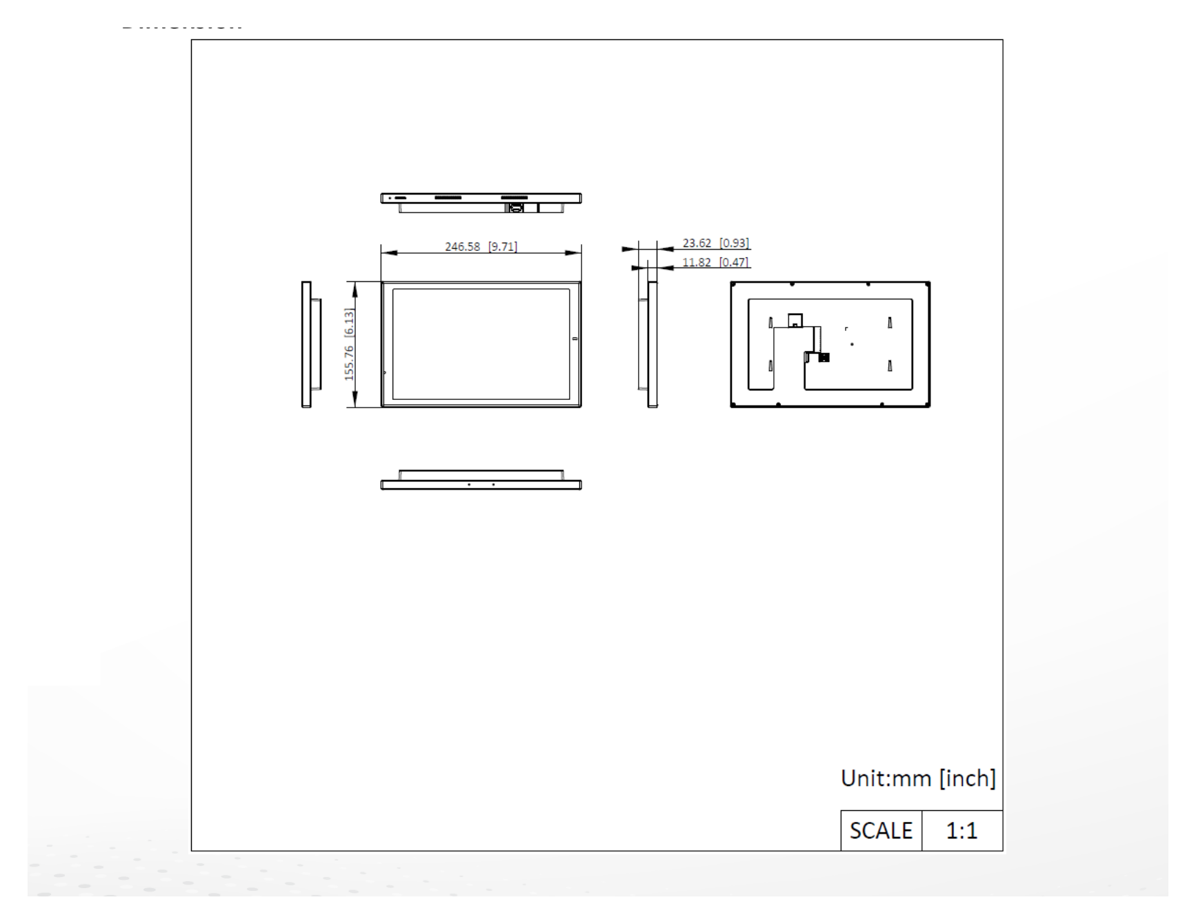 DS-KH9570-WTE1 外形尺寸圖 246.58 mm × 155.76 mm × 23.62 mm (9.71" × 6.13" × 0.93")|重量 Without package: 545 g (1.2 lb),With package: 639g (1.41 lb)