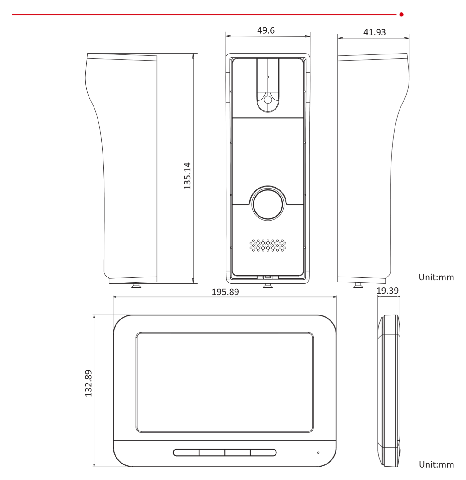 DS-KIS202T-FOUR 外形尺寸圖 128 mm × 42 mm × 24.8 mm Indoor station｜Unit: mm